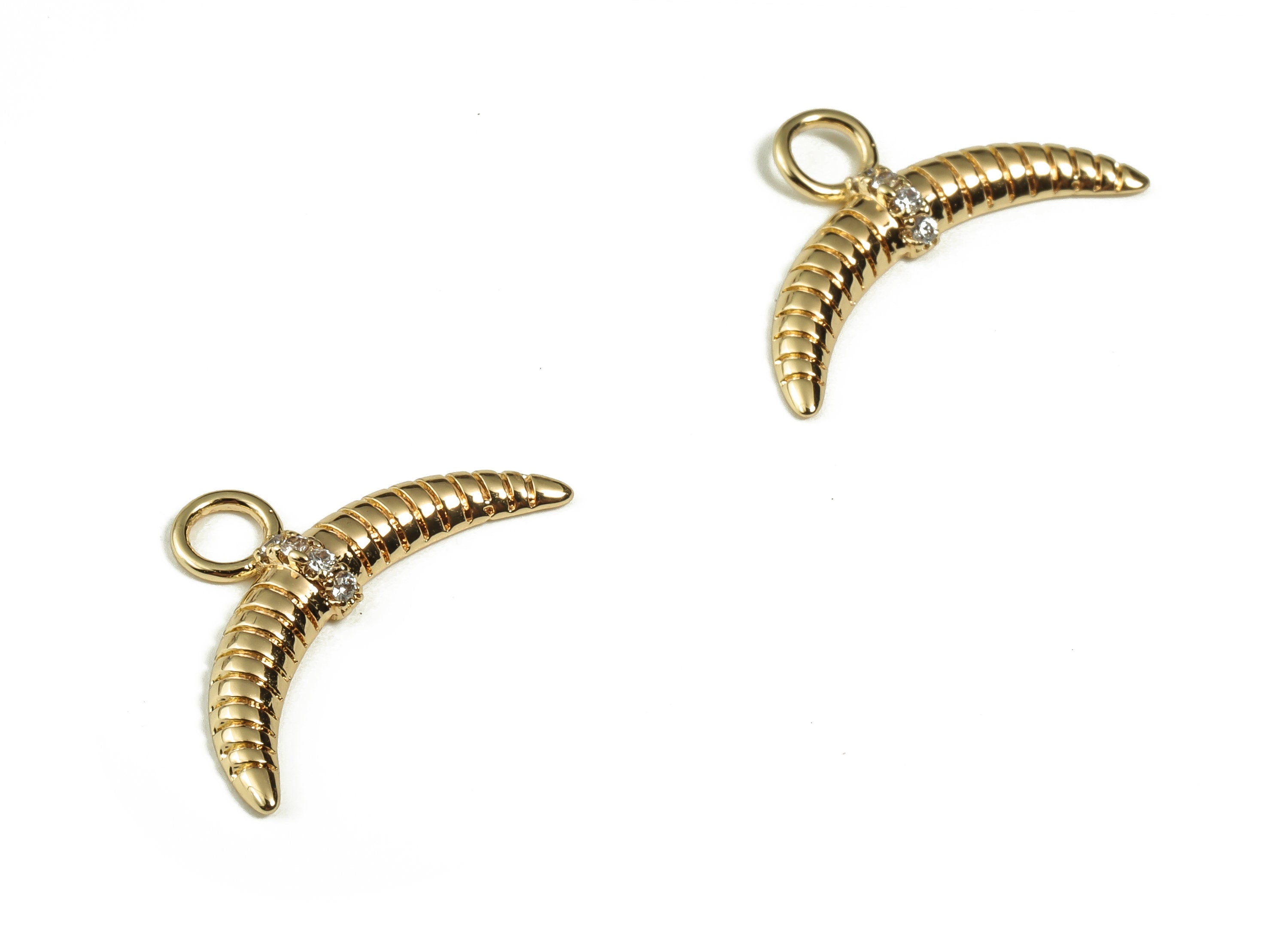 Brass Gold Horn Charms - Brass Moon Pendant with Zircon - 18K Real Gold Plated Brass Charm – Jewelry Supplies -20.09x11.72x2.58mm - RGP3088 - DOMEDBAZAAR