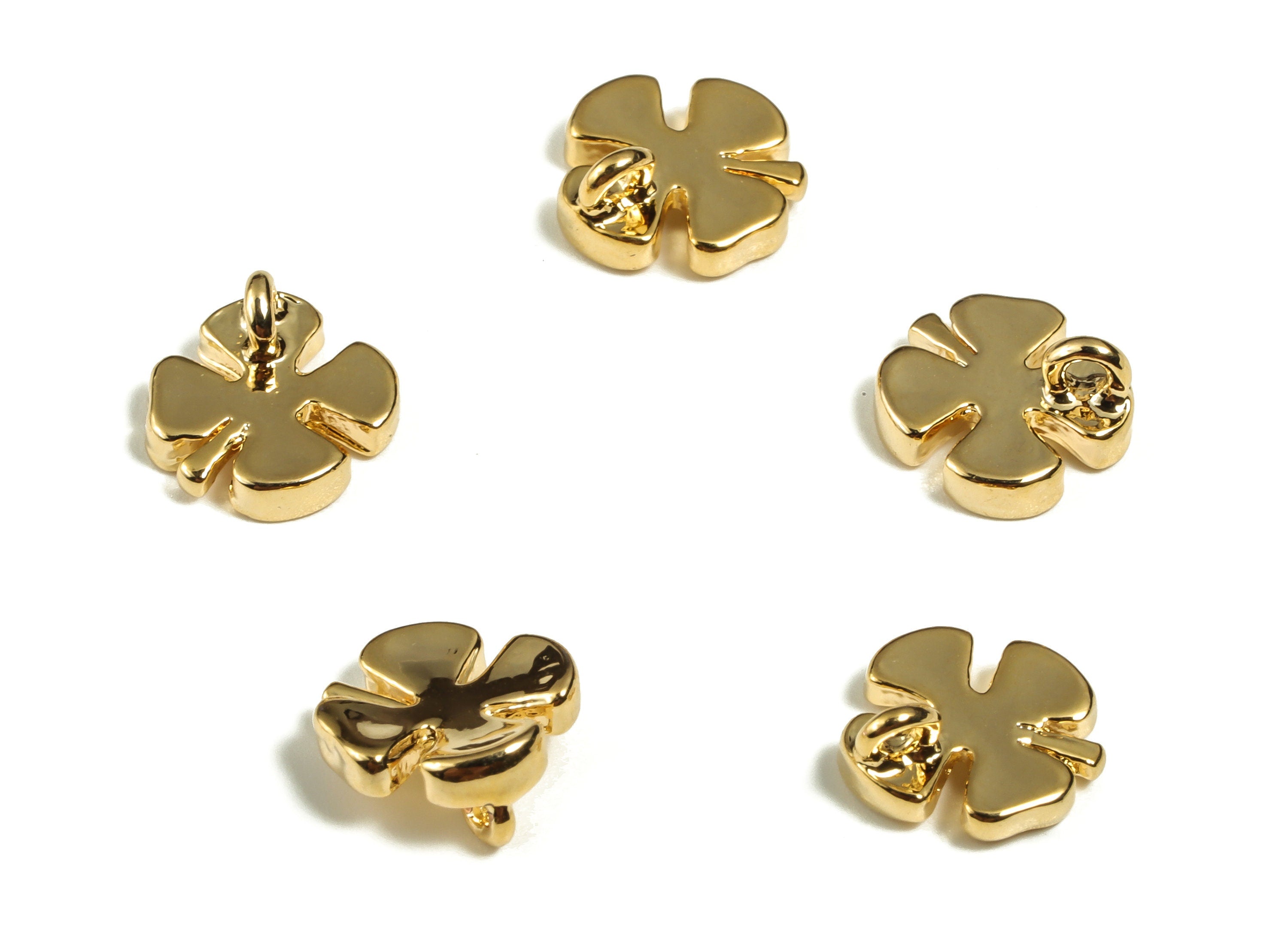 Gold Plated Four Leaf Clover Charm – Dainty Clover Pendant - 18K Real Gold Plated Brass – Clover Earring Charm – 8.88×8.42×1.94mm - RGP3104 - DOMEDBAZAAR