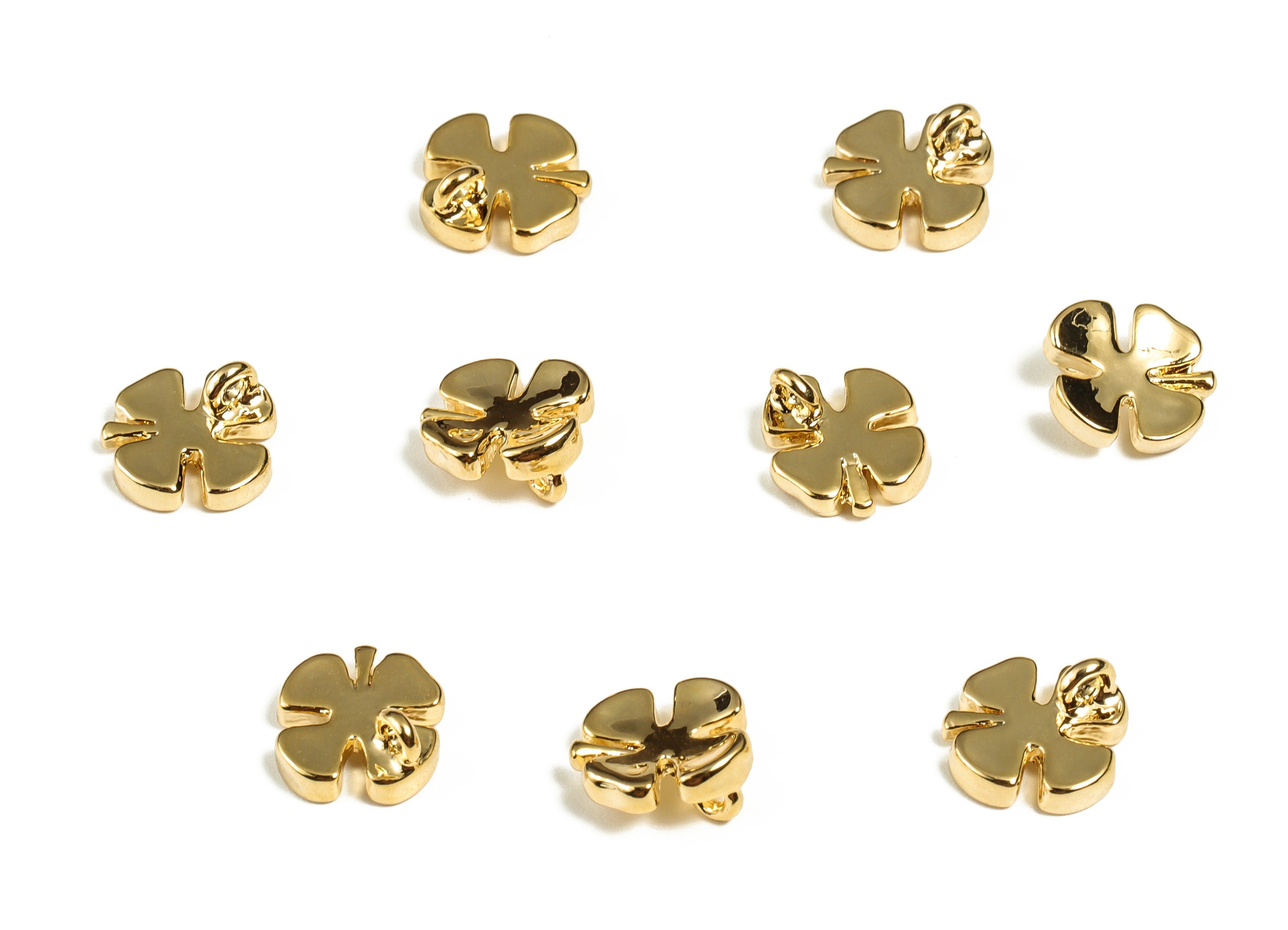 Gold Plated Four Leaf Clover Charm – Dainty Clover Pendant - 18K Real Gold Plated Brass – Clover Earring Charm – 8.88×8.42×1.94mm - RGP3104 - DOMEDBAZAAR