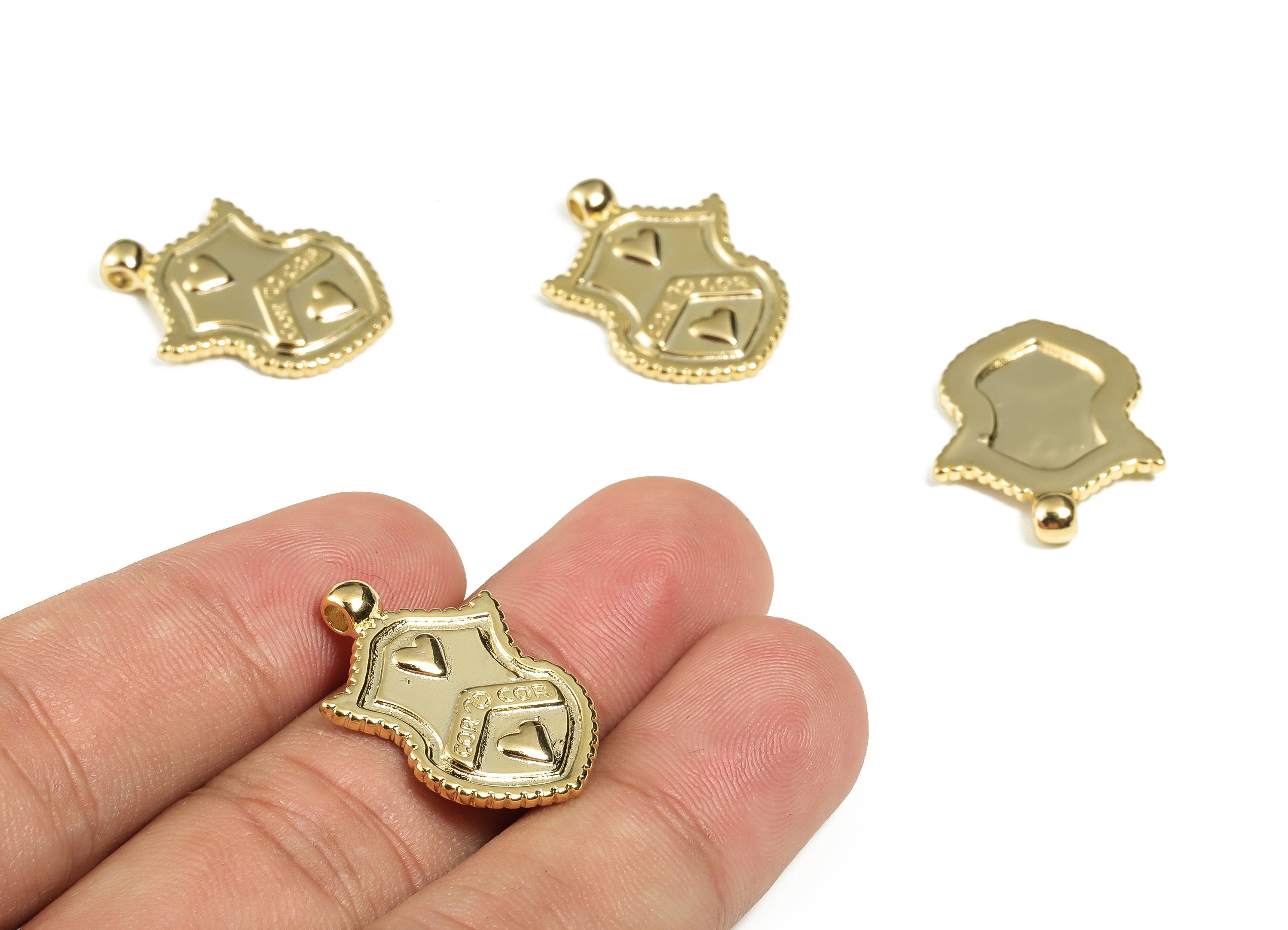 Brass Shield Pendant Charm - Brass Earring Charm - 18k Real Gold Plated Brass Charm - Jewelry Making Supplies -25x18.5x1.97mm- RGP3079 - DOMEDBAZAAR