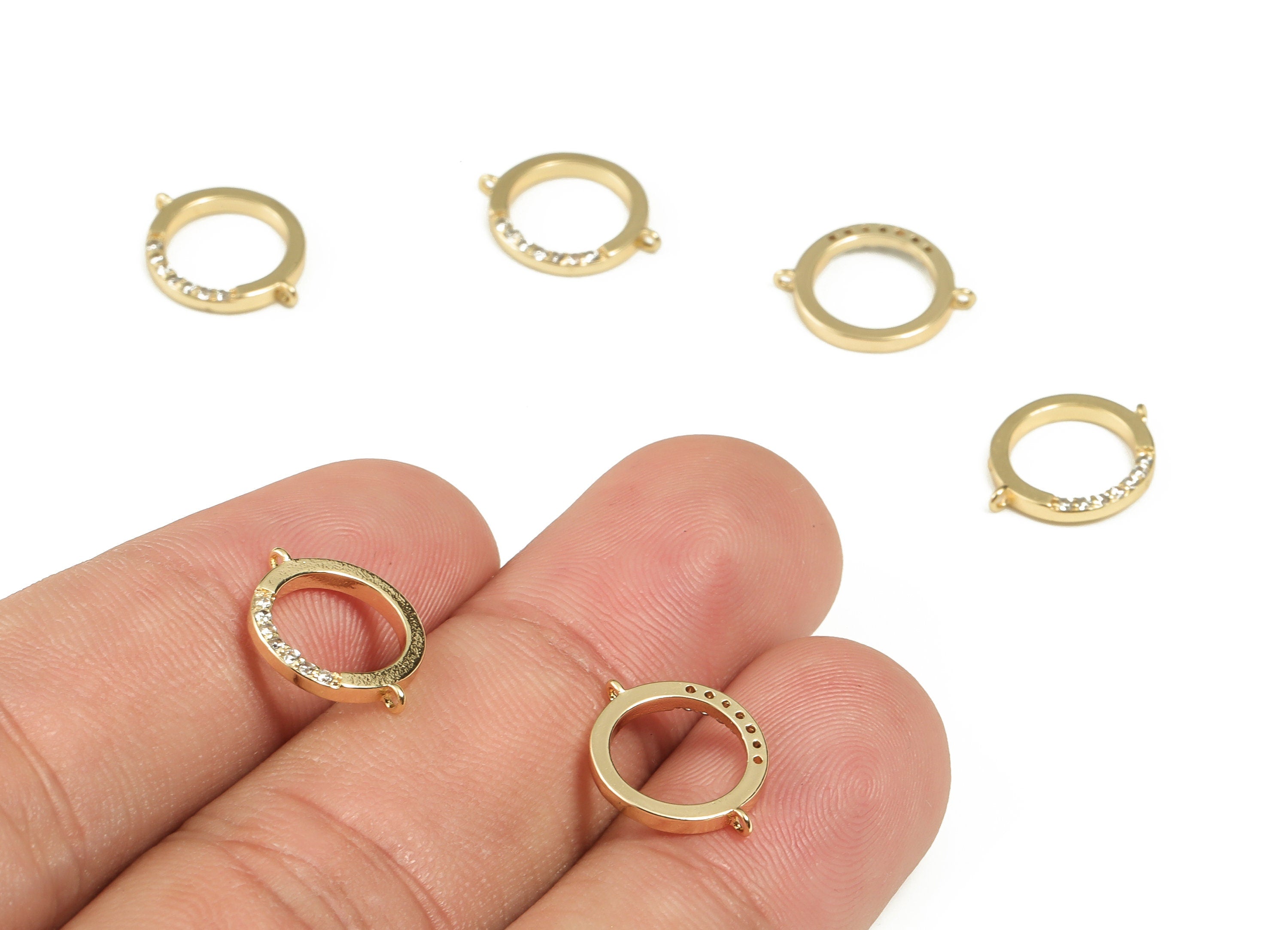 Brass Round Earring Connector With Zircons - Gold Circle Charms - 18K Real Gold Plated Brass - Jewelry Supplies - 14.15x11.1x1.6mm - RGP3246 - DOMEDBAZAAR