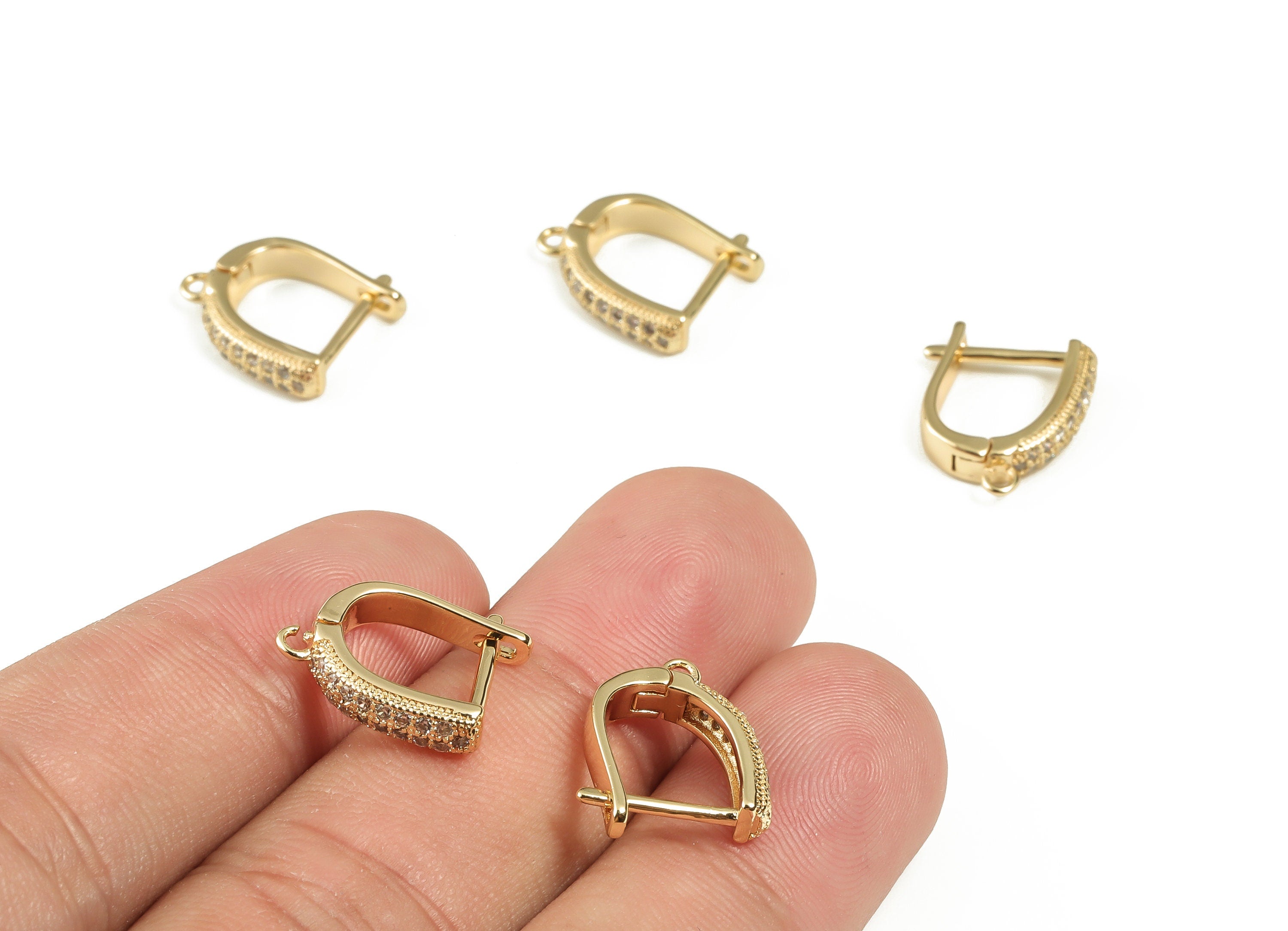 Brass Hoop Earrings – Zircon Earring Stud – DIY Earring Findings – 18k Gold Plated Brass Lever back Earrings -15.26×12.79×2.75mm - RGP3290 - DOMEDBAZAAR