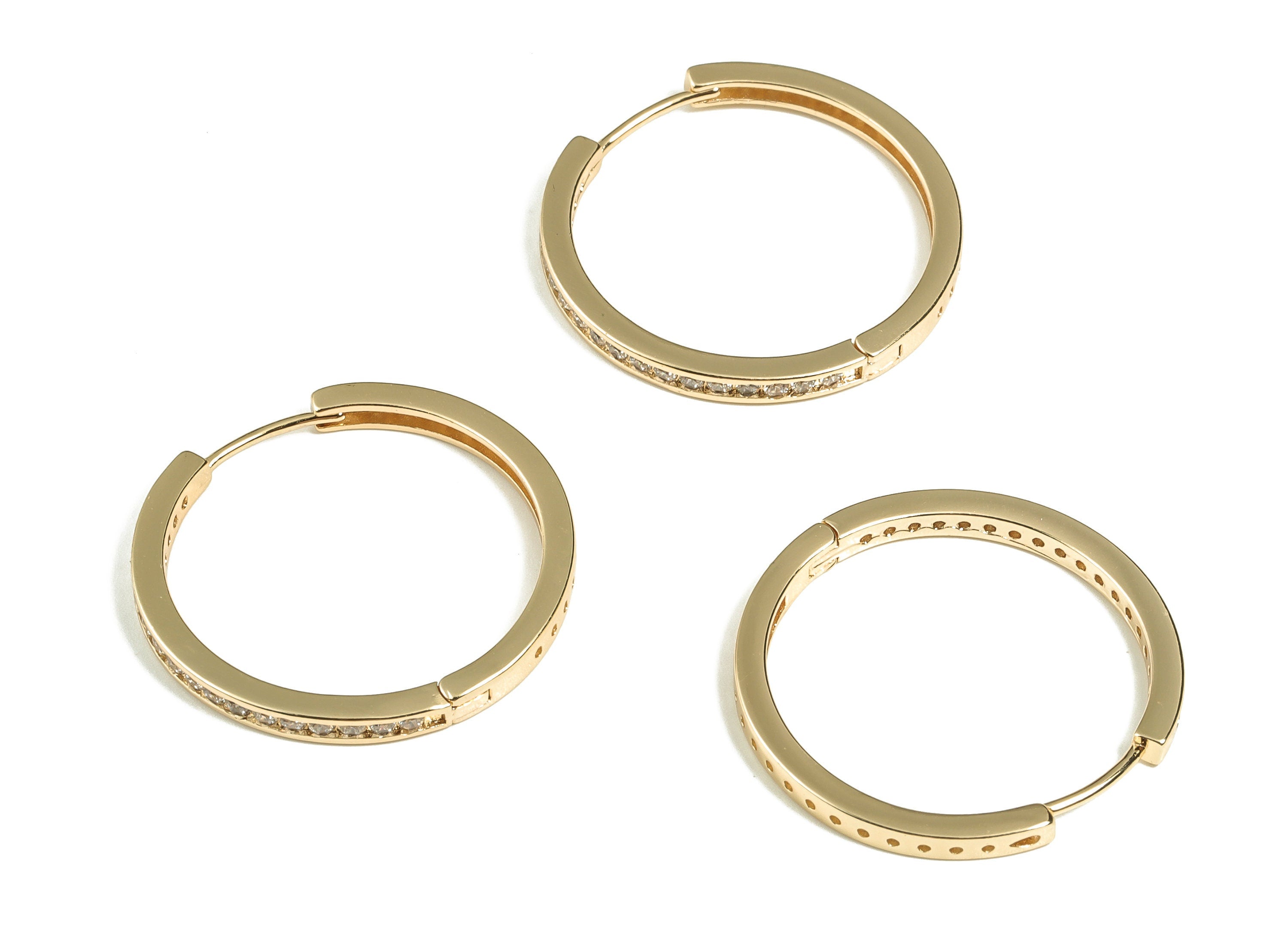 Brass Round Hoop Earrings - Zircon Hoop Earring - Brass Huggie Hoops - 18k Gold Plated Brass - Jewelry Supplies -30.13x28.4x2.3mm- RGP3263 - DOMEDBAZAAR