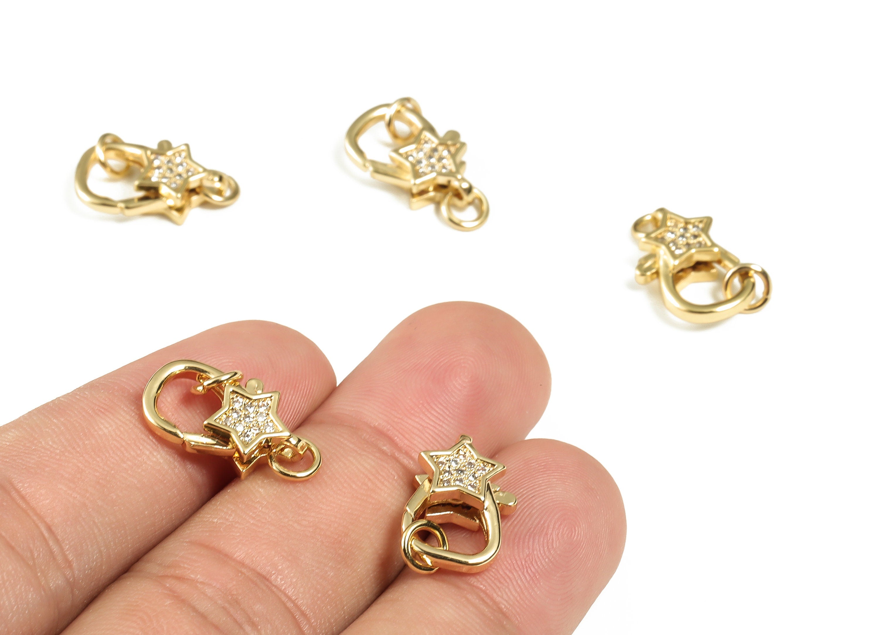 Brass Star Shape Zircon Lobster Claw - Jump Ring and Lobster - 18k Gold Plated Brass - Jewelry Making - 16.7x10.09x4.65mm - RGP3270 - DOMEDBAZAAR