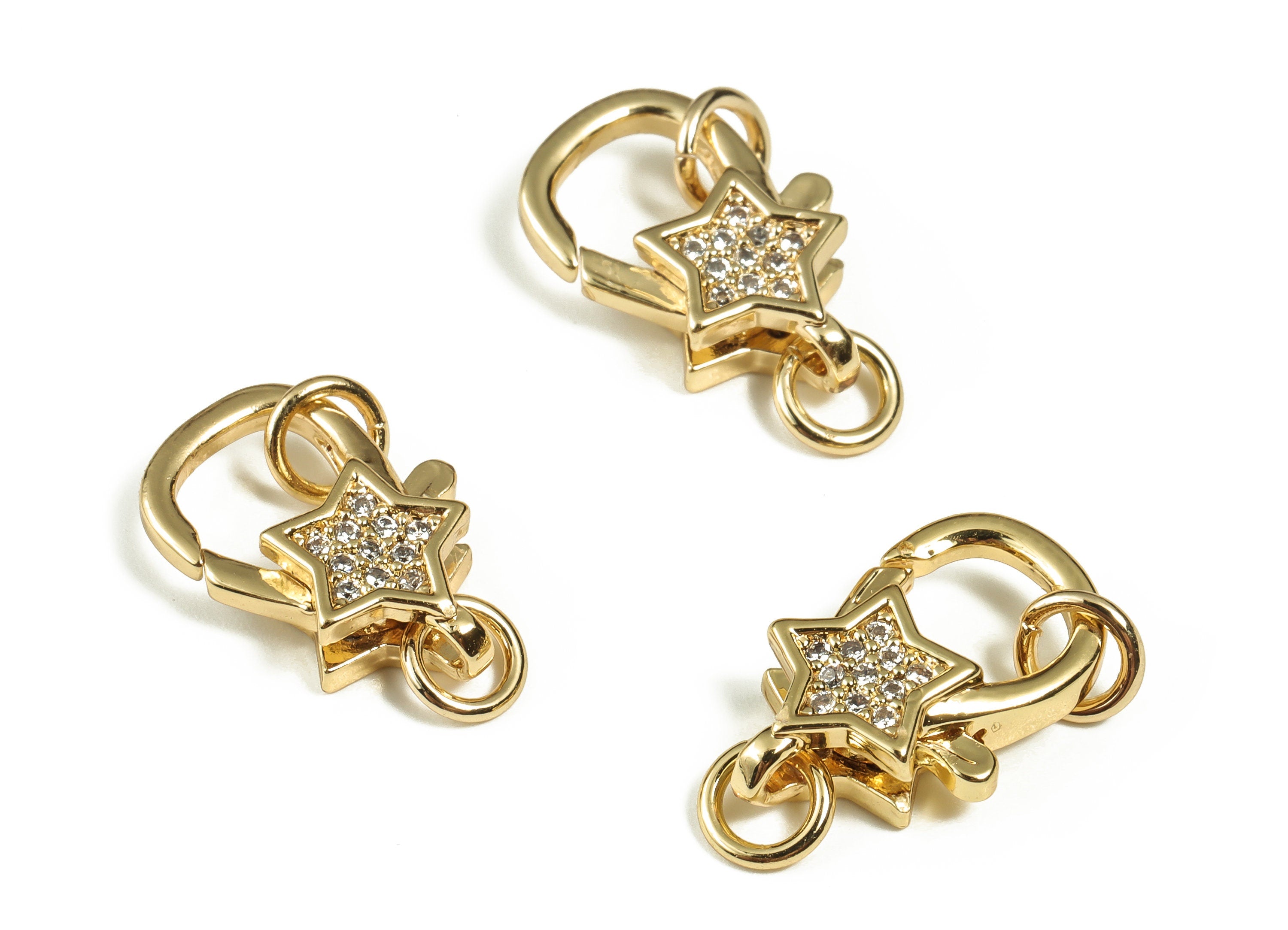 Brass Star Shape Zircon Lobster Claw - Jump Ring and Lobster - 18k Gold Plated Brass - Jewelry Making - 16.7x10.09x4.65mm - RGP3270 - DOMEDBAZAAR