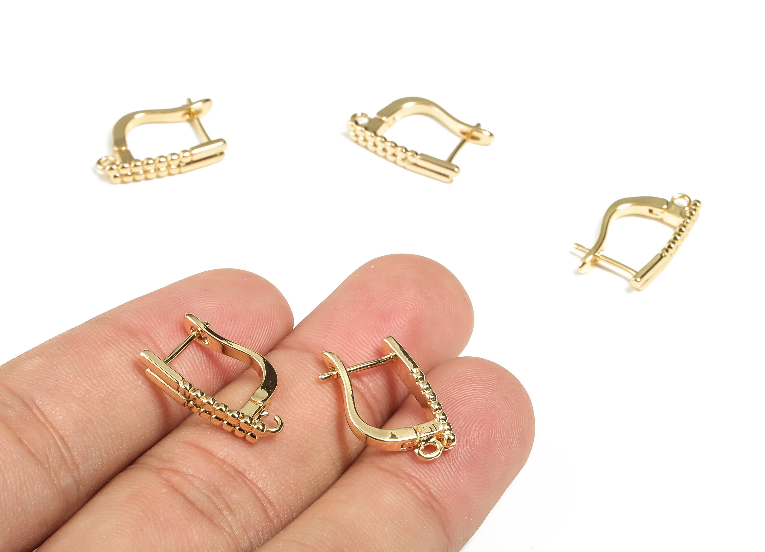 Brass Beaded Earring Stud - Brass Stud Earring with Open Ring –Earring Findings - 18K Real Gold Plated Brass - 18.71×11.59×1.32mm - RGP3197 - DOMEDBAZAAR