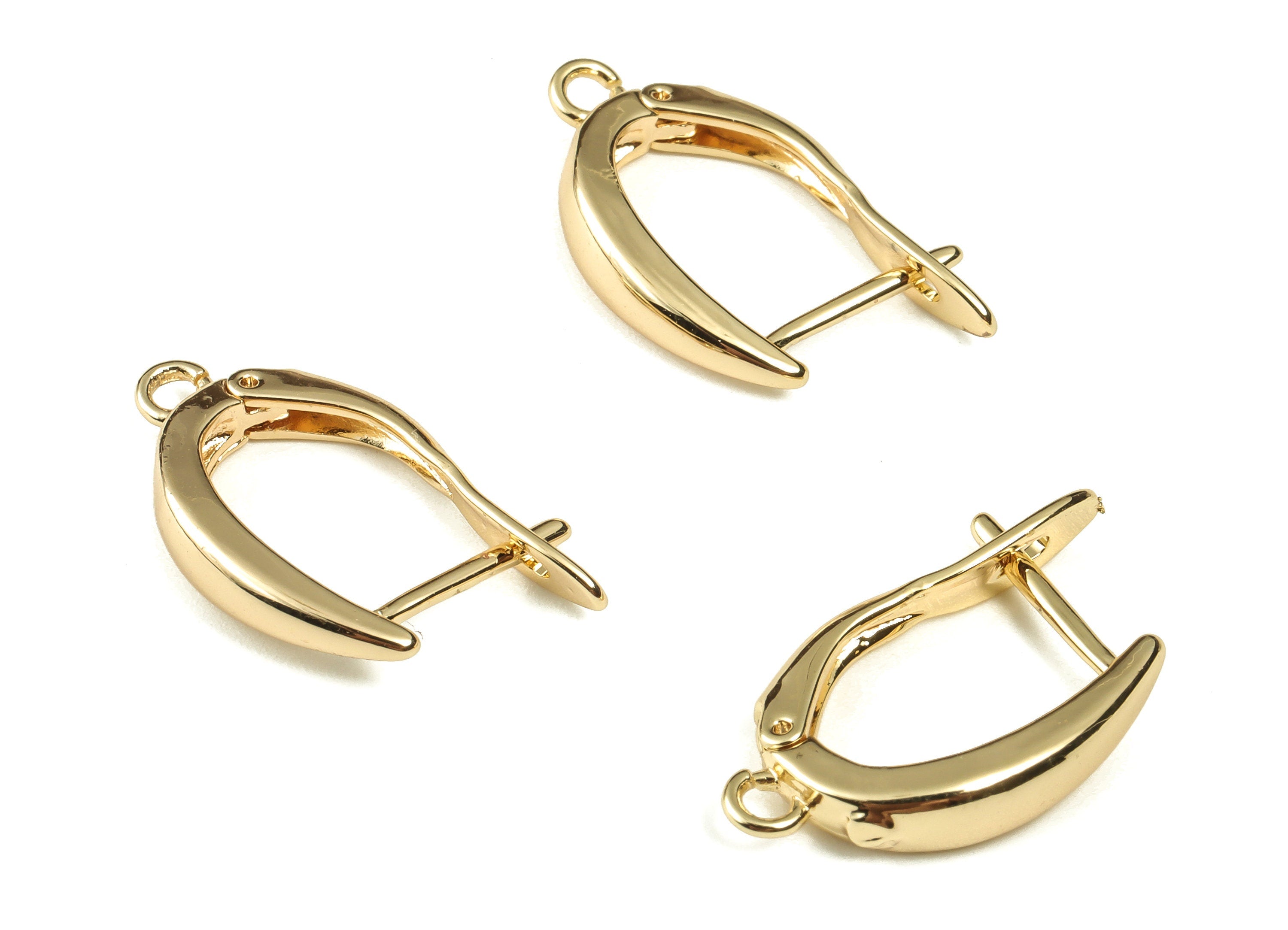 Brass Stud Earrings – Brass Stud Earrings Finding With Hole Loop – 18K Real Gold Plated Brass - Jewelry Supplies - 20.6x11.6x2.2mm - RGP3298 - DOMEDBAZAAR