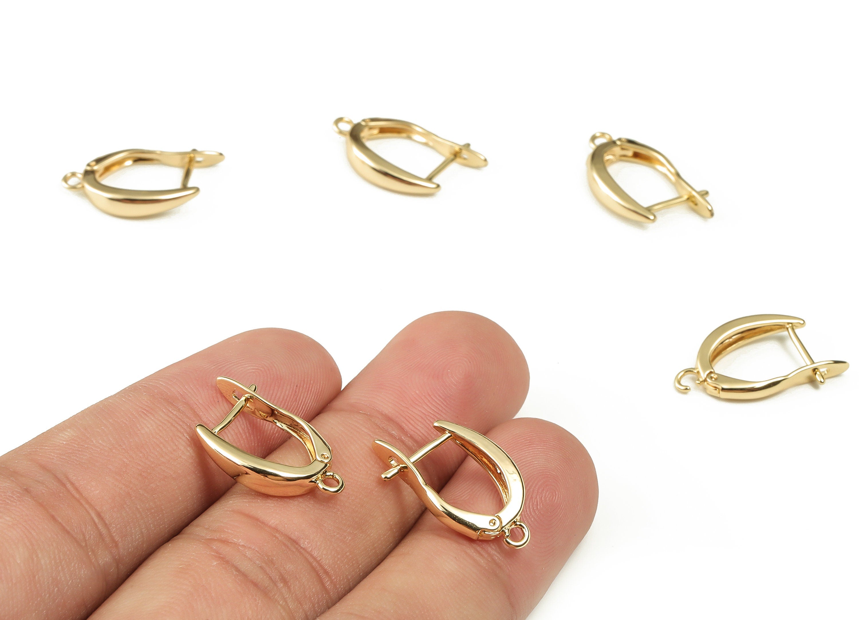 Brass Stud Earrings – Brass Stud Earrings Finding With Hole Loop – 18K Real Gold Plated Brass - Jewelry Supplies - 20.6x11.6x2.2mm - RGP3298 - DOMEDBAZAAR