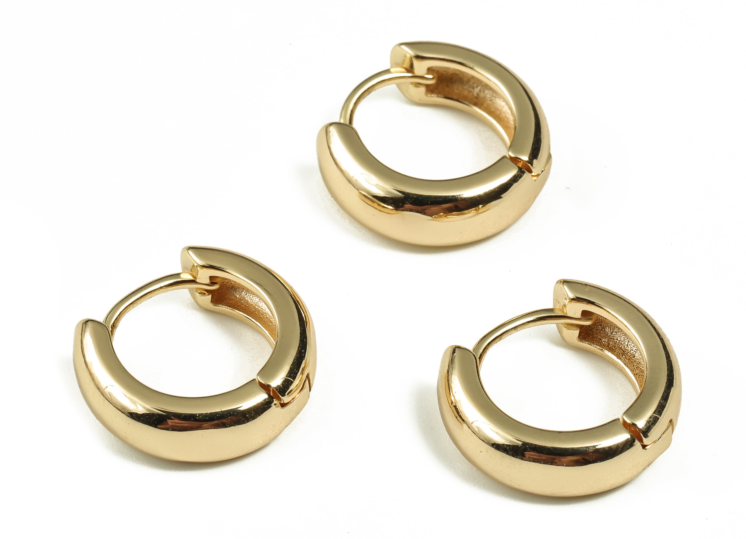 Brass Rounded Hoop Earrings - Huggie Earring - 18k Gold One Touch Lever Rounded Hoop Earring - Jewelry Supplies -15.97x14.67x2.71mm- RGP3213 - DOMEDBAZAAR