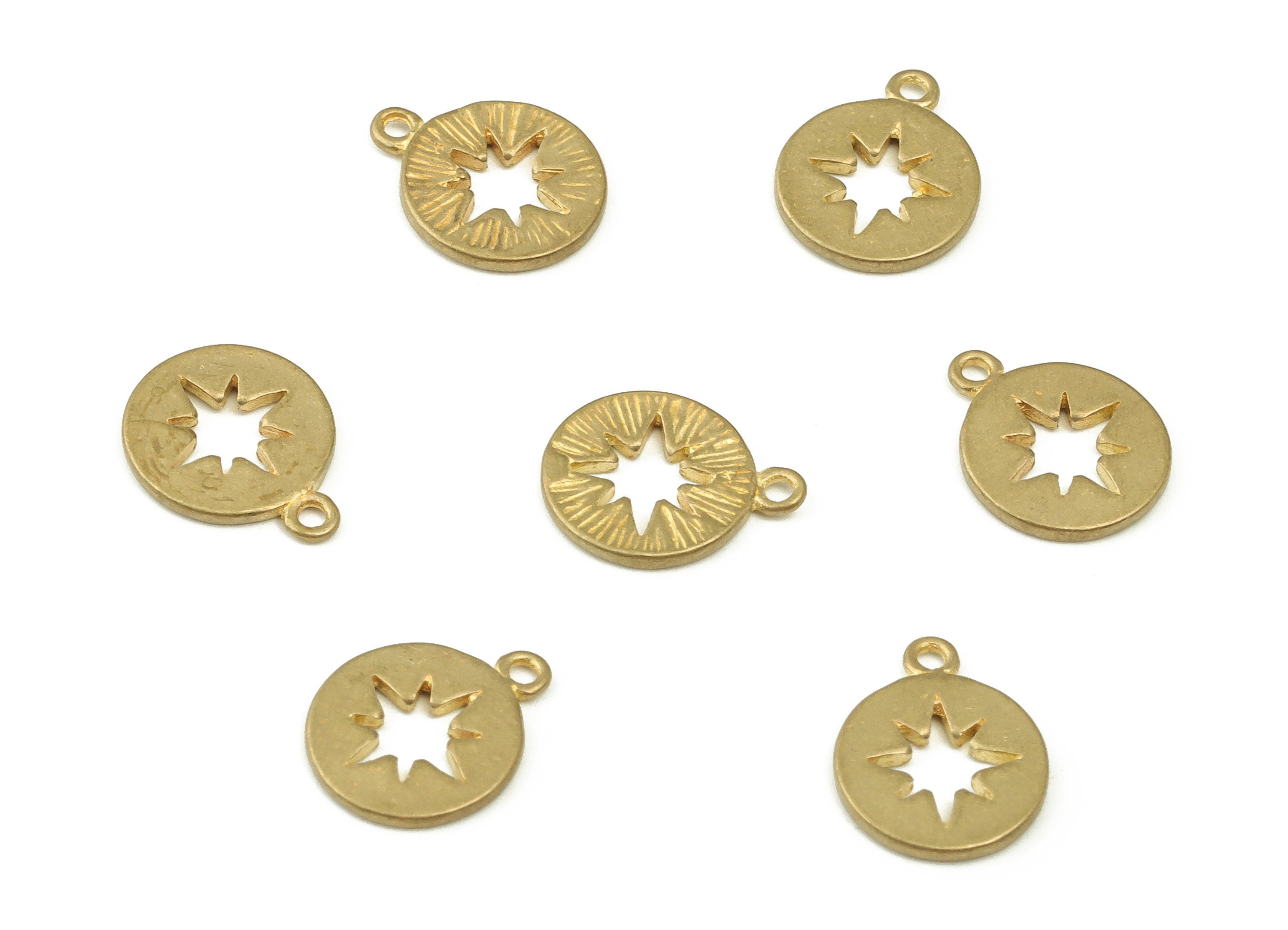 Brass Round Star Earring Charms - Raw Brass Circle Pendant - Earrings Finding - Jewelry Making Supplies - 11.78x9.37x0.97mm - PP4240 - DOMEDBAZAAR