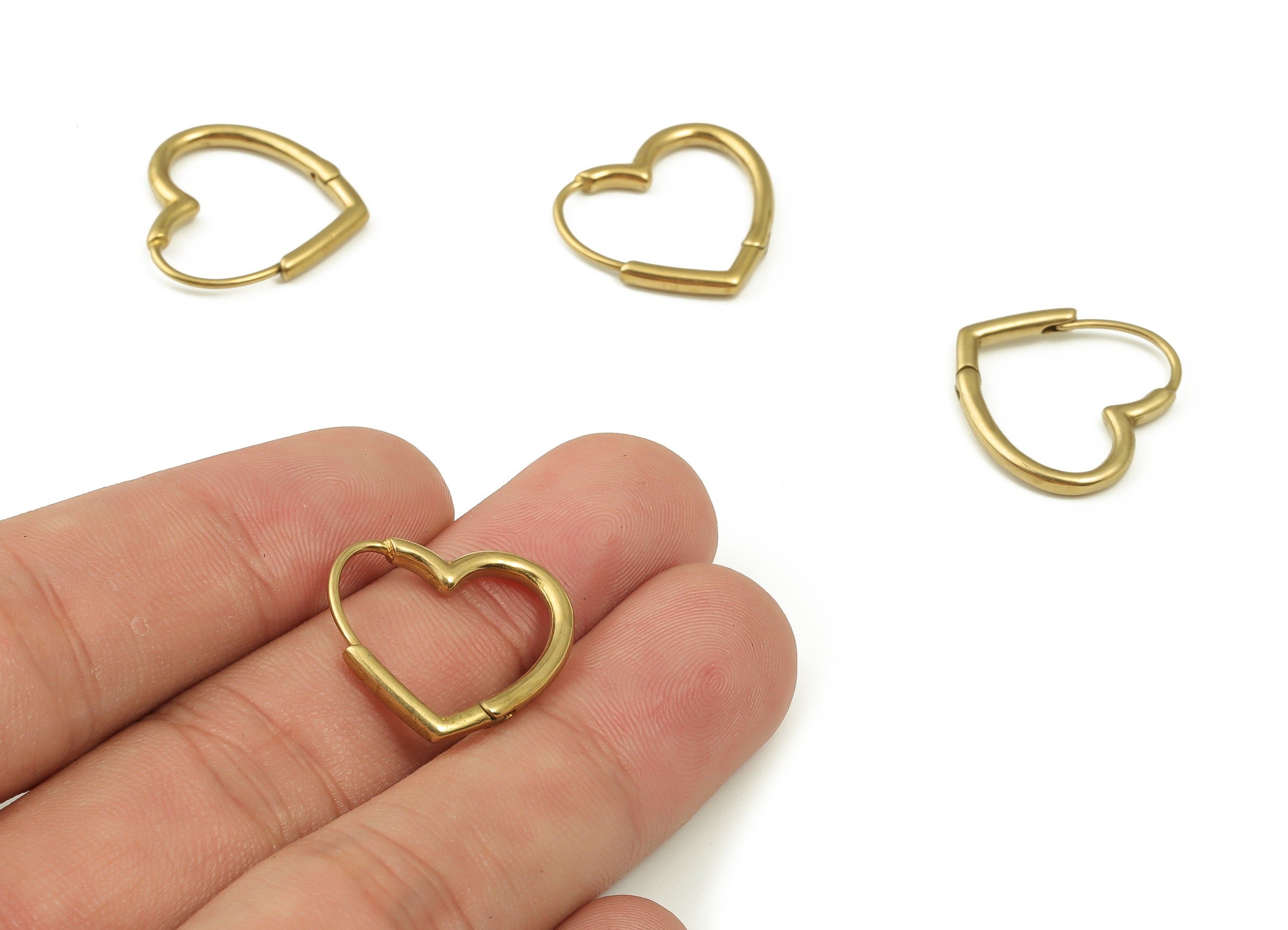 Dainty Heart Hoop Earrings - Brass Heart Earrings – Love Heart Huggies Earring – Minimal Dainty Hoop Earring - 19.82x19.2x2.18mm - PP4235 - DOMEDBAZAAR