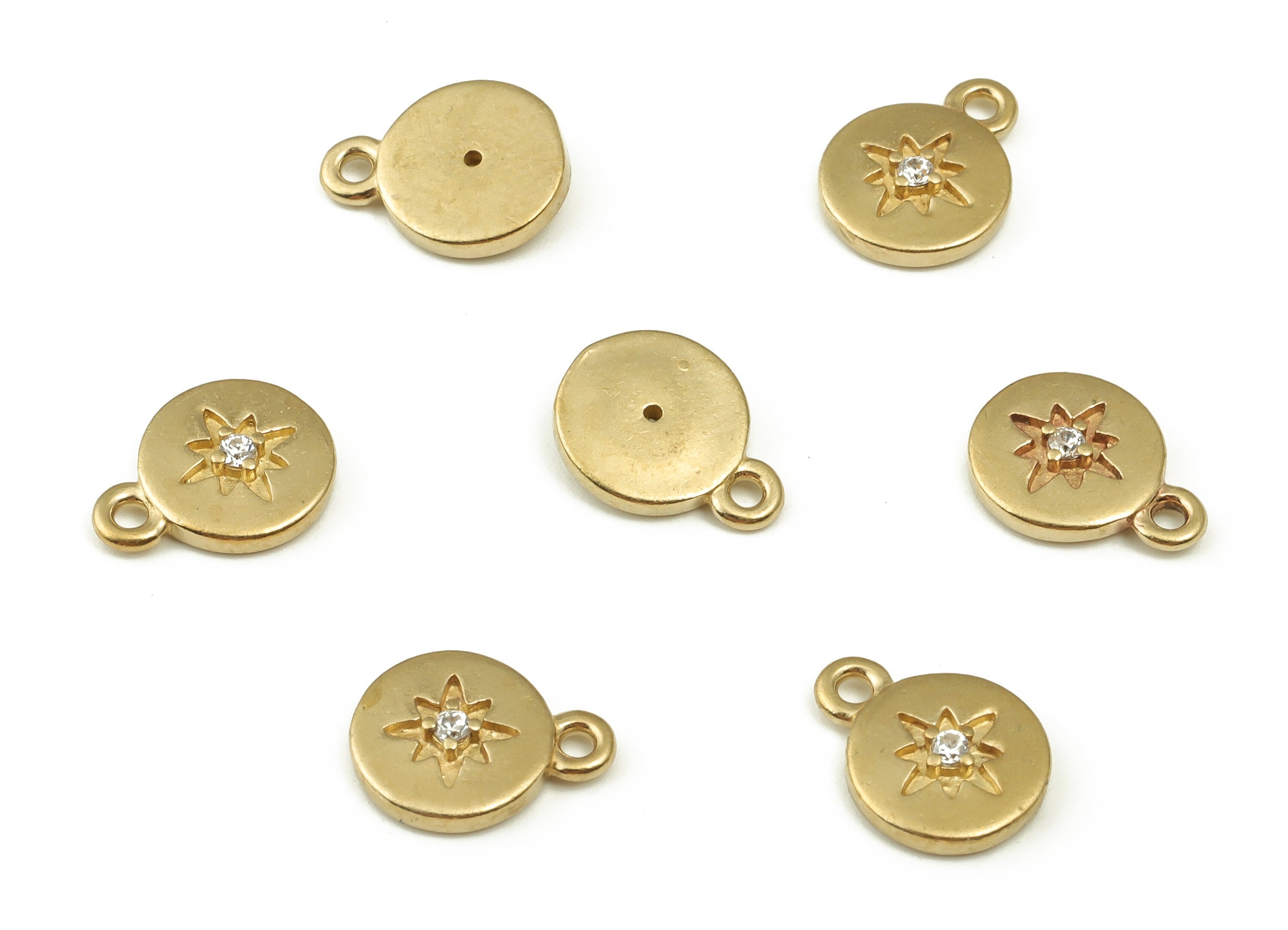 Brass Round Star Earring Charms With Zircon - Raw Brass Circle Pendant - Earring Finding - Jewelry Supplies - 10.37x7.98x2.09mm - PP4505 - DOMEDBAZAAR