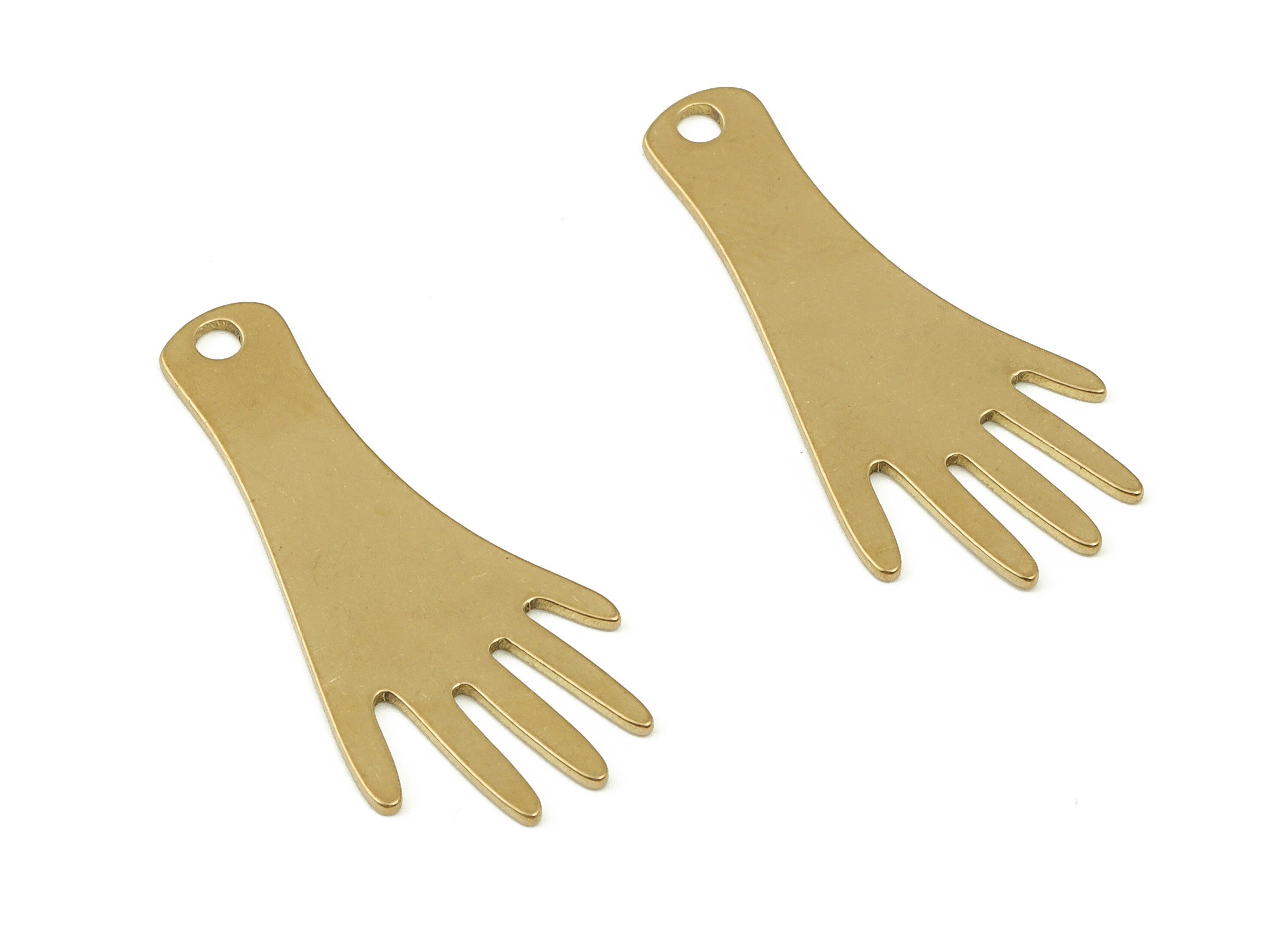 Brass Hand Earring Charms - Raw Brass Hand Pendant –Raw Brass Earring Findings - DIY Jewelry Making Supplies - 29.17x13.27x0.66mm - PP4692 - DOMEDBAZAAR