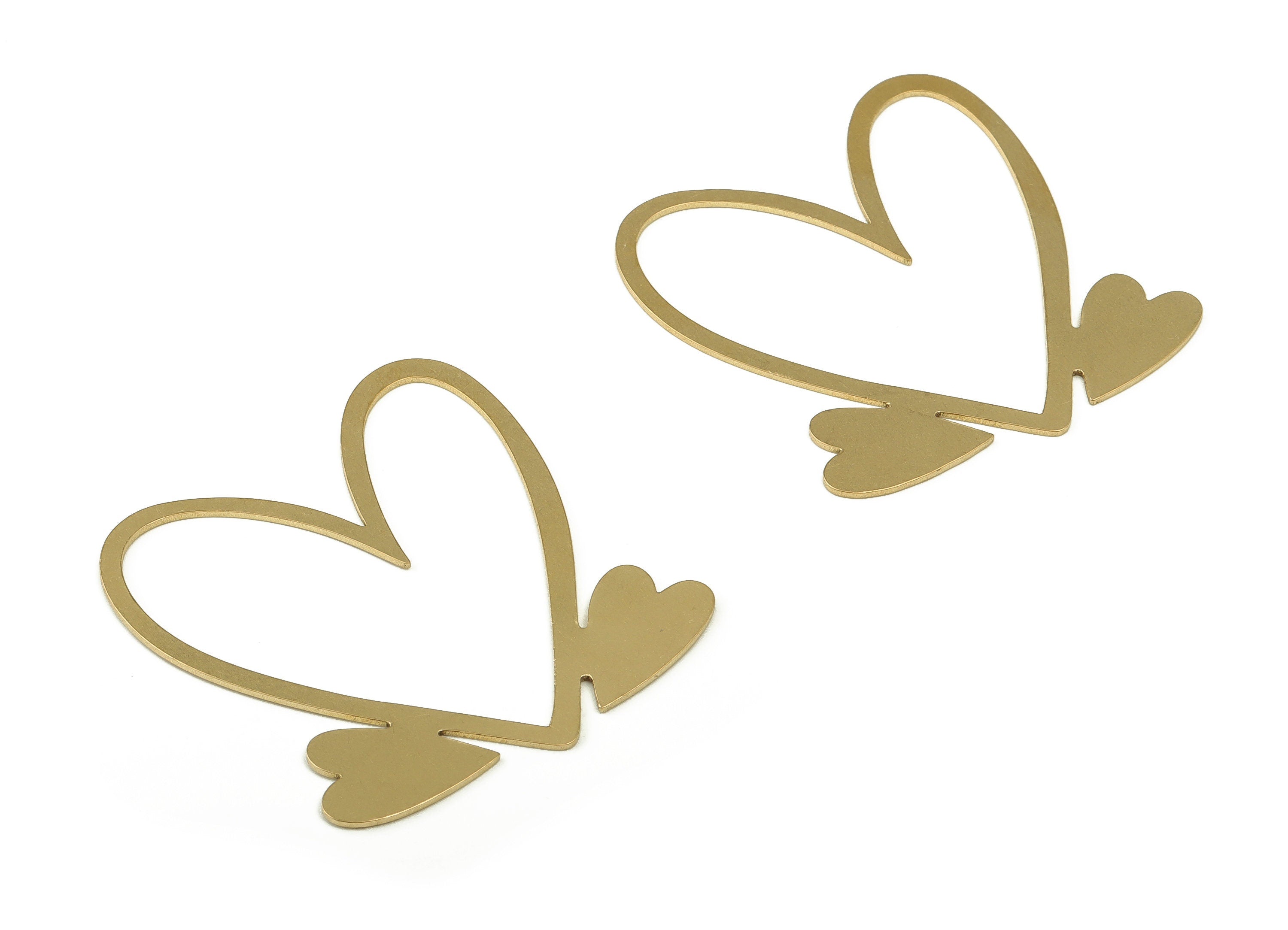 Brass Heart Earring Charms - Raw Brass Heart Pendant - Earrings Finding - DIY Jewelry Making Supplies - 41.3x38.69x0.7mm - PP4602 - DOMEDBAZAAR