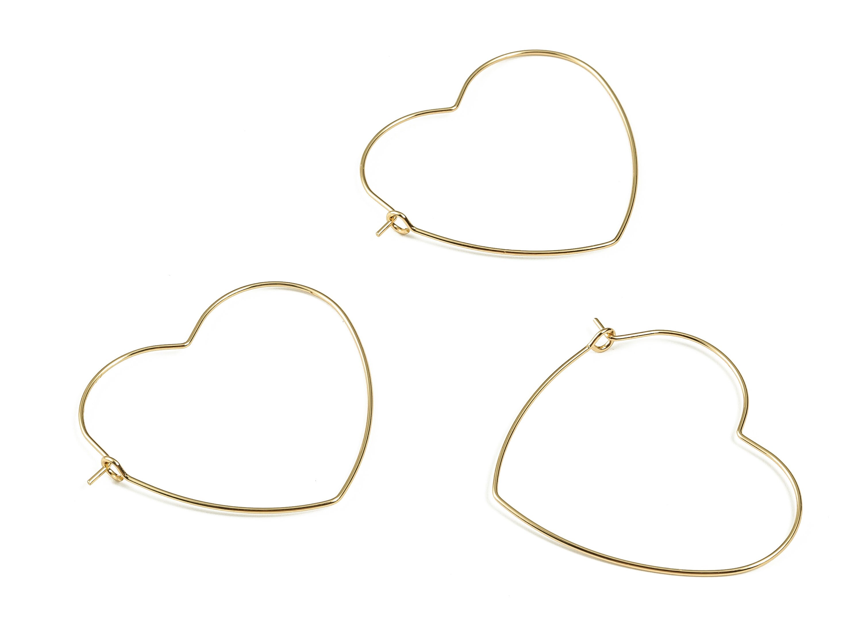 Brass Heart Hoop Earrings - Valentine Heart Earring - Gold Heart Hoops - Wire Hoops - 18k Real Gold Plated Brass -42.48x36.13x0.7mm- RGP3273 - DOMEDBAZAAR