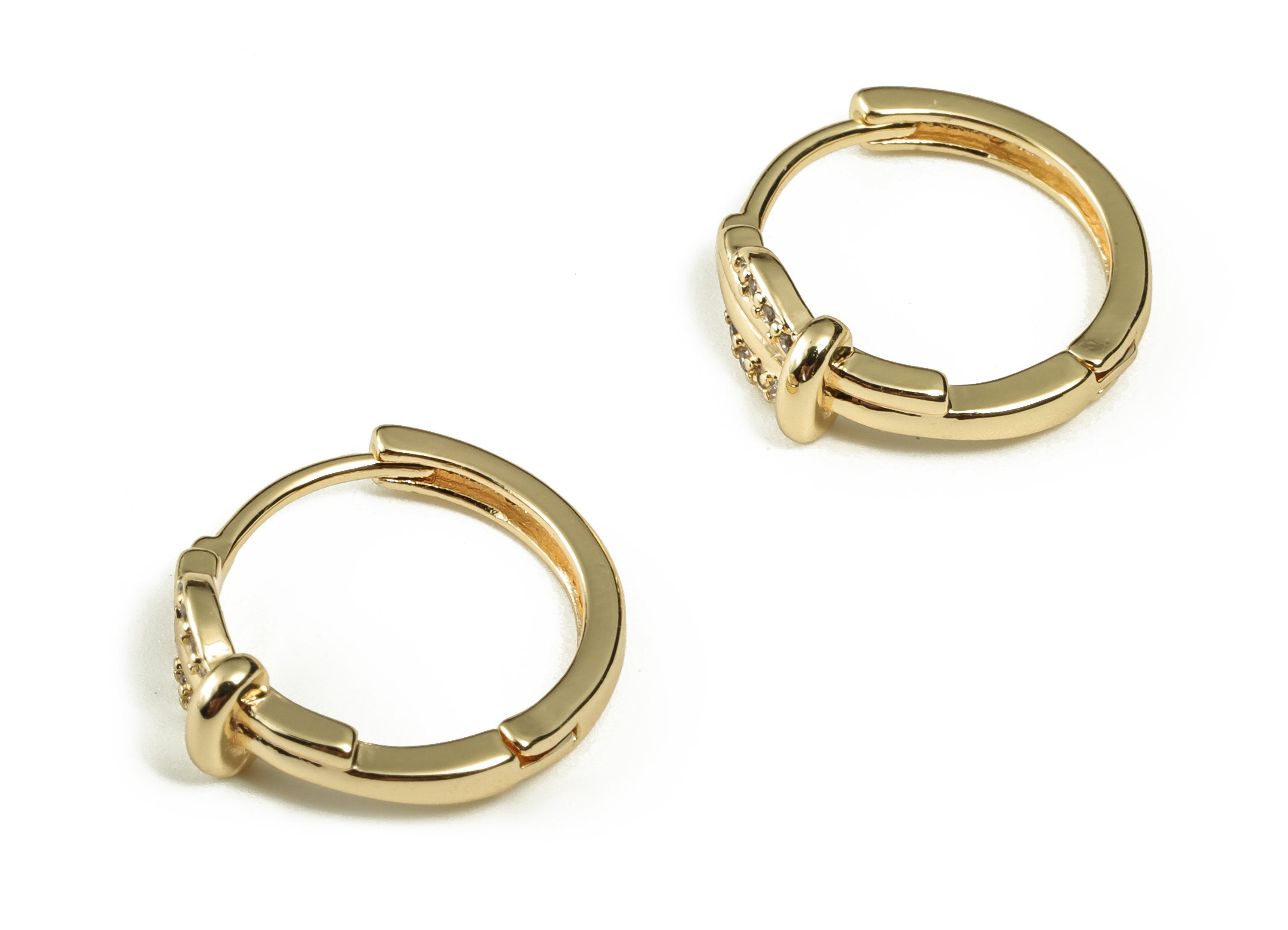 Brass Round Stud Earrings - Brass Stud Earrings with Zircon - 18k Gold Plated Brass Earrings - Jewelry Supplies -15.07x14.77x1.51mm- RGP3212 - DOMEDBAZAAR