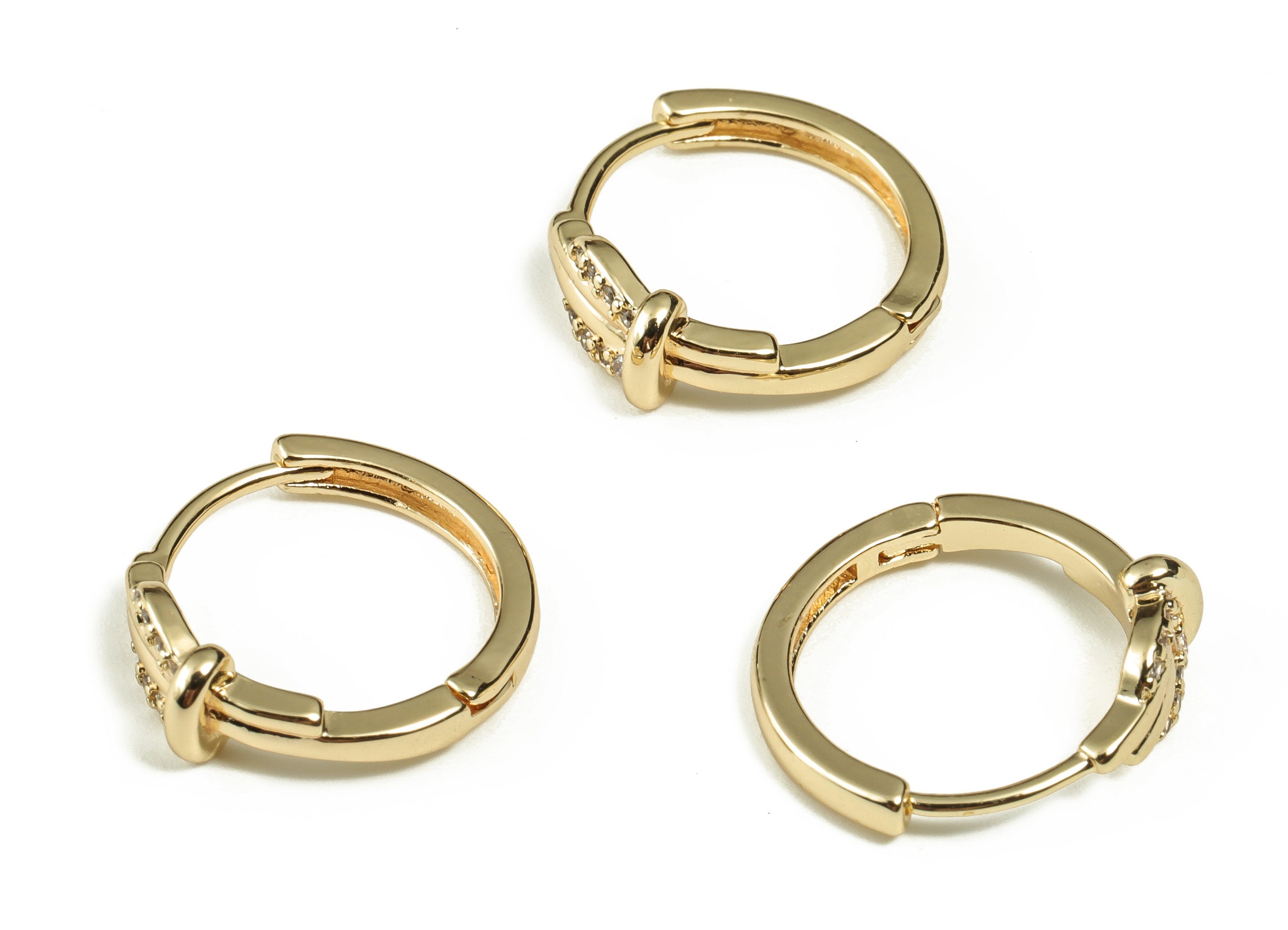 Brass Round Stud Earrings - Brass Stud Earrings with Zircon - 18k Gold Plated Brass Earrings - Jewelry Supplies -15.07x14.77x1.51mm- RGP3212 - DOMEDBAZAAR