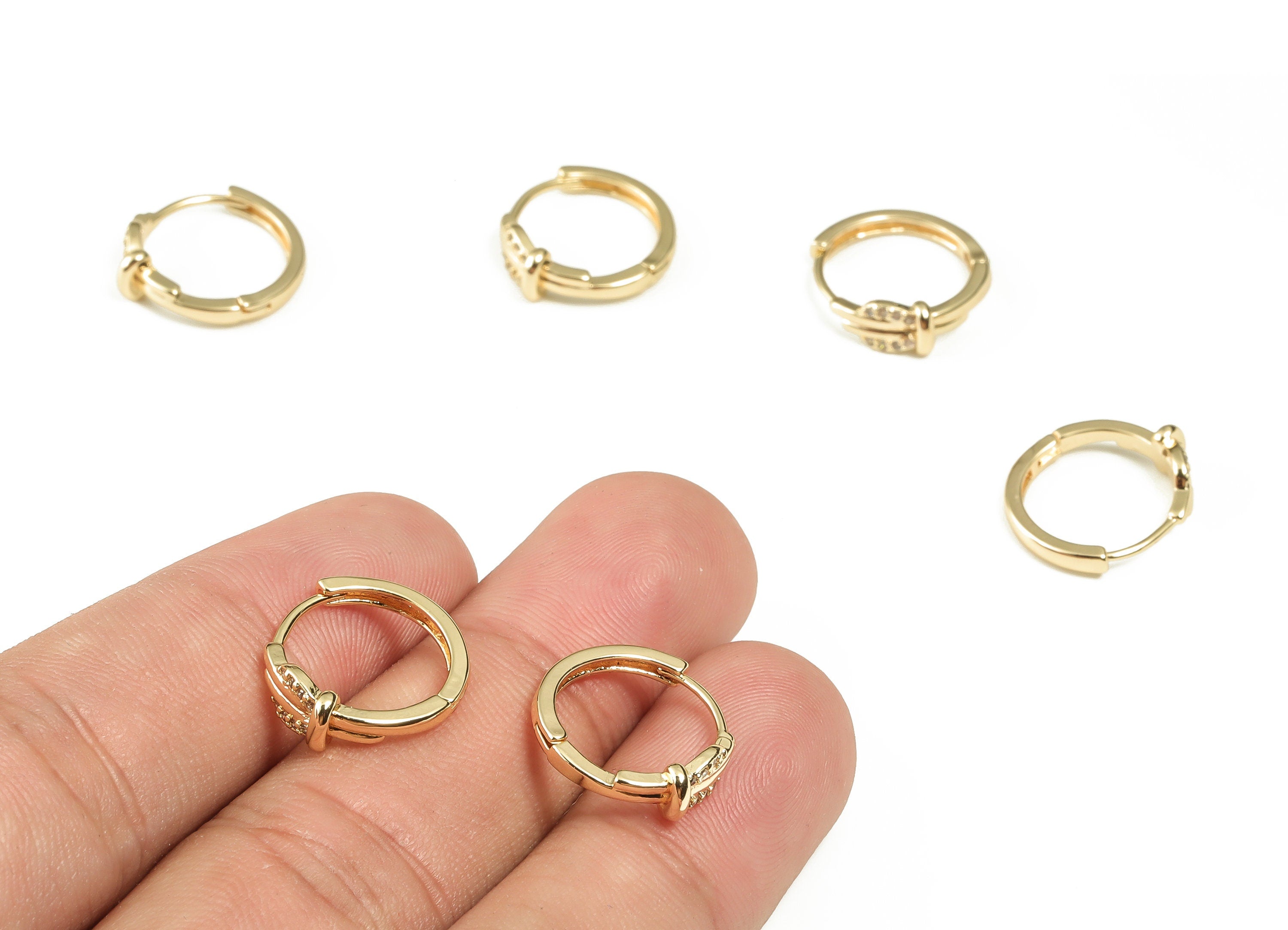 Brass Round Stud Earrings - Brass Stud Earrings with Zircon - 18k Gold Plated Brass Earrings - Jewelry Supplies -15.07x14.77x1.51mm- RGP3212 - DOMEDBAZAAR