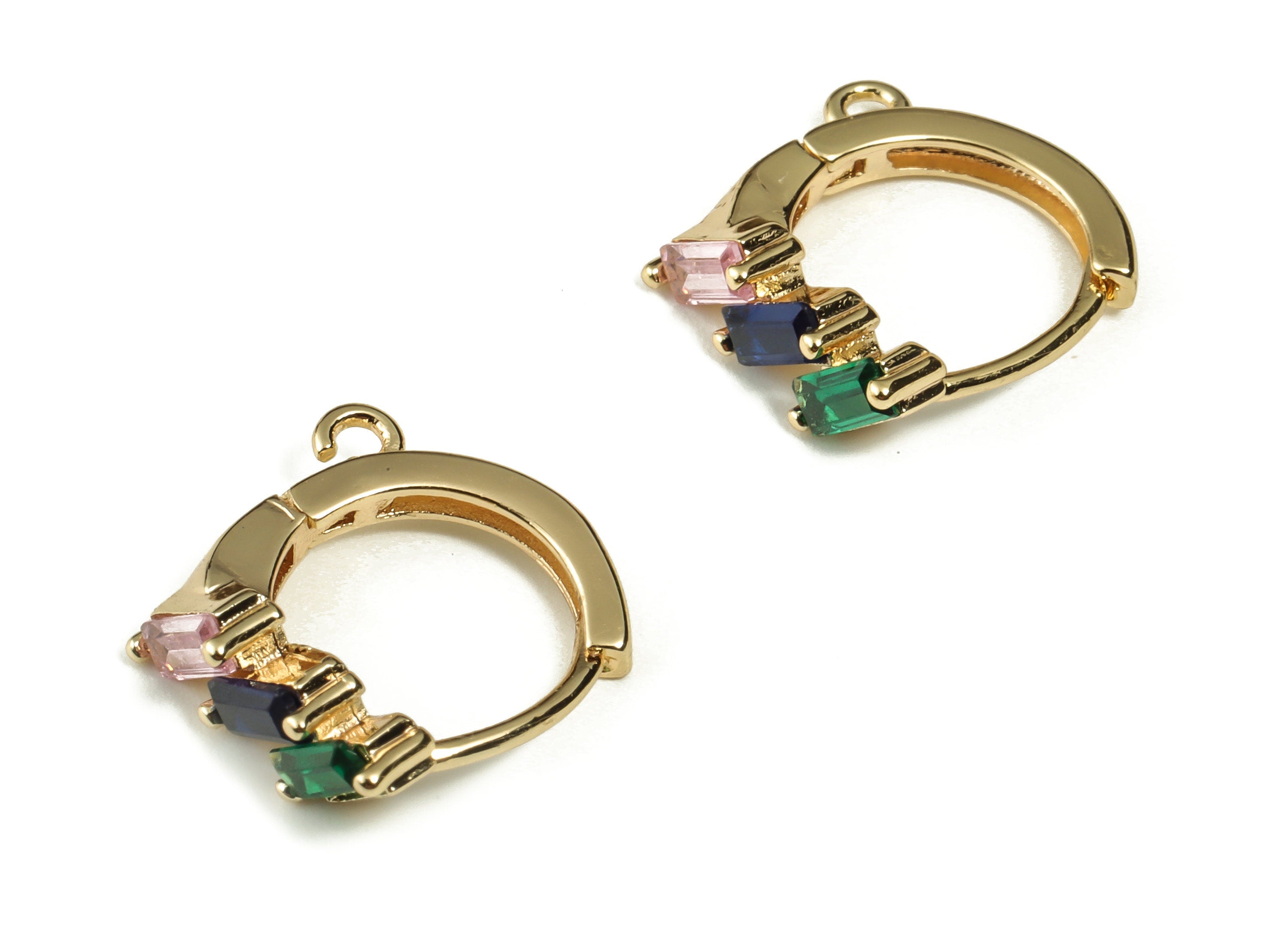 Zircon Round Huggie Earring – 18k Gold Plated Brass Earrings - Huggie Earring Hoops – DIY Earring Findings - 14.5×13.05×2.97mm - RGP3295 - DOMEDBAZAAR