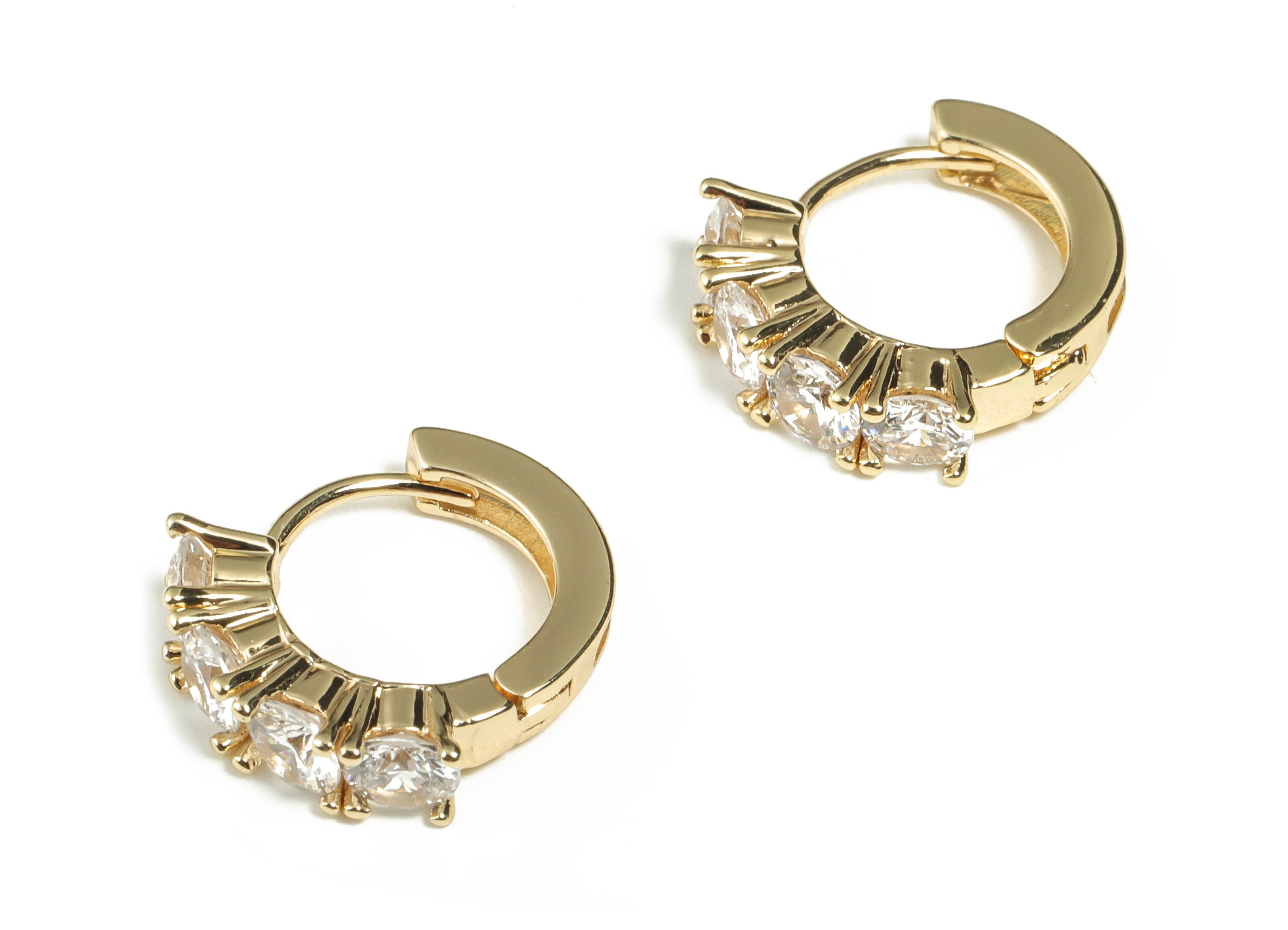 Brass Zircon Gold Earring Stud – Dainty Round Huggie Hoop Earrings - 18K Real Gold Plated Brass Earrings - 15.81× 14.18 ×3.65mm - RGP3198 - DOMEDBAZAAR