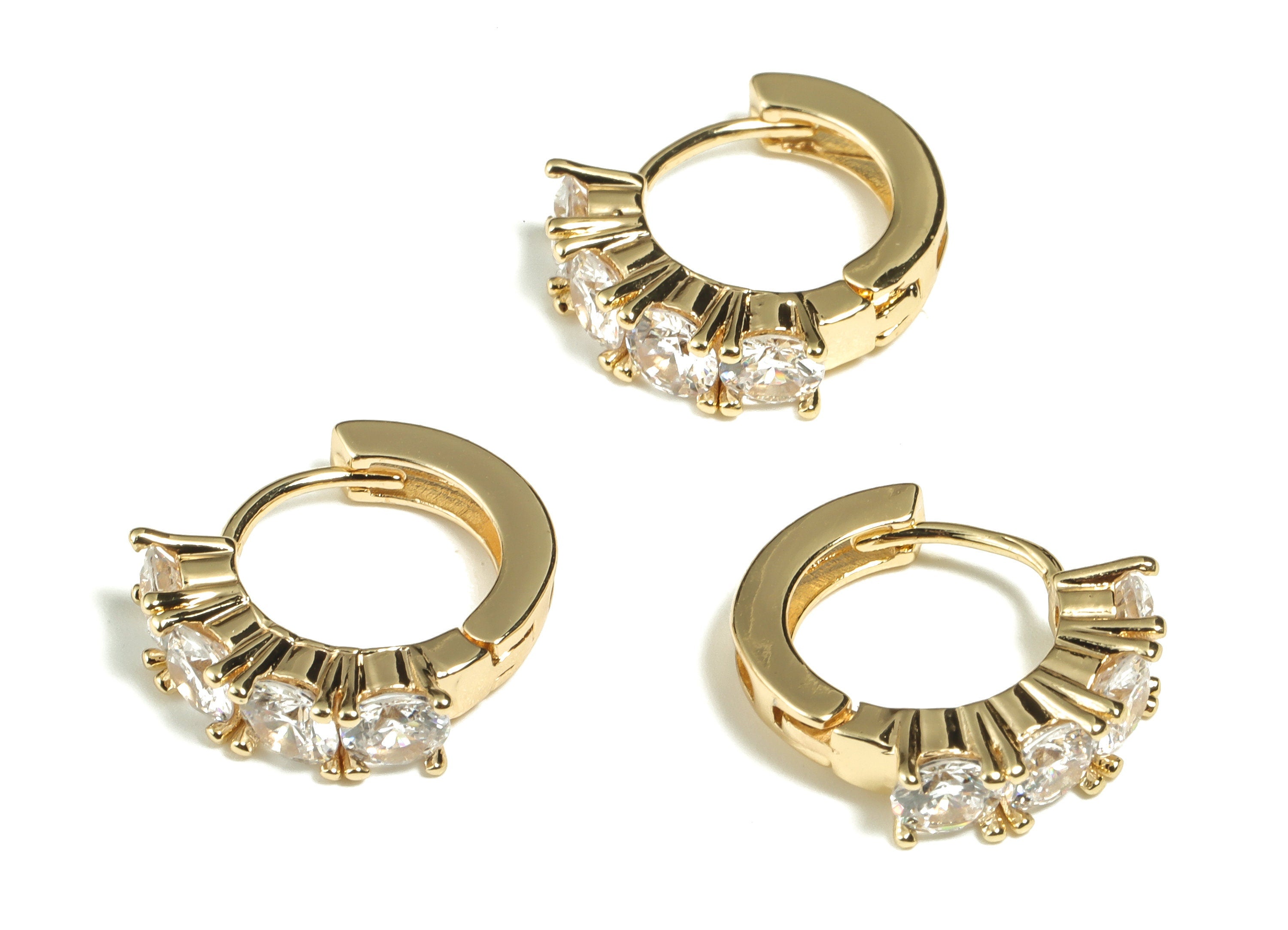 Brass Zircon Gold Earring Stud – Dainty Round Huggie Hoop Earrings - 18K Real Gold Plated Brass Earrings - 15.81× 14.18 ×3.65mm - RGP3198 - DOMEDBAZAAR