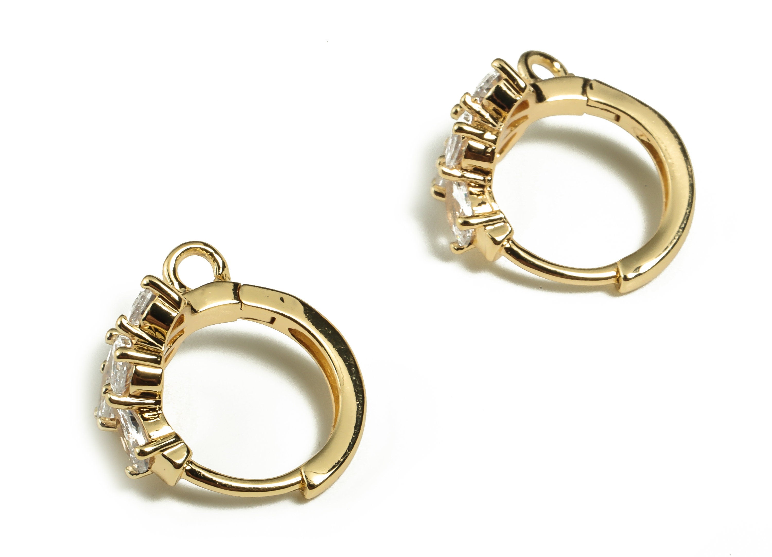 Brass Huggies Hoop Earrings - Hoop Earring with Loop - Earring Stud with Zircons – 18k Gold Plated Brass - 16.09×14.98×3.47mm - RGP3291 - DOMEDBAZAAR