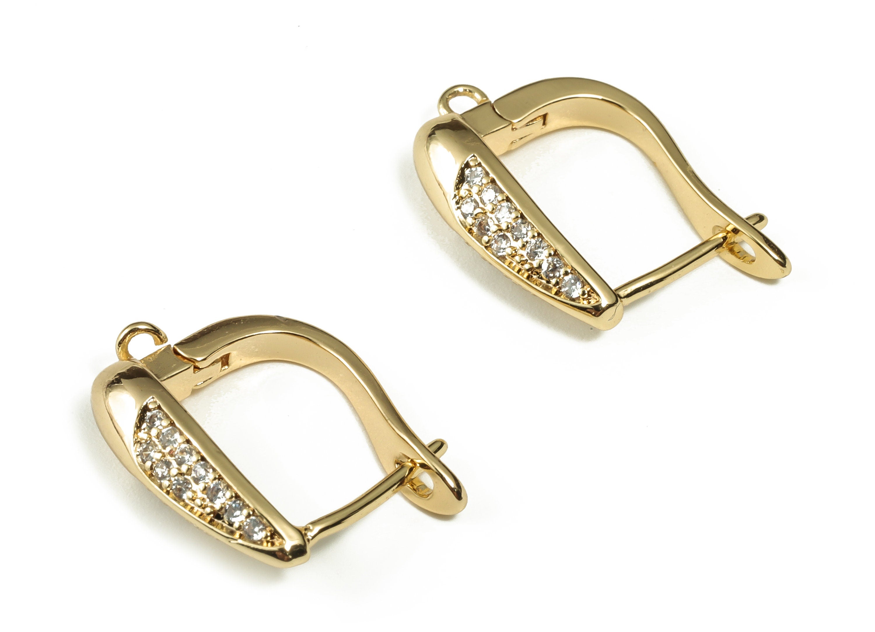 Brass Hoop Earring with Open Ring – Zircon Earring Stud – DIY Earring Findings – 18k Gold Plated Brass - 18.75×12.54×2.95mm - RGP3293 - DOMEDBAZAAR