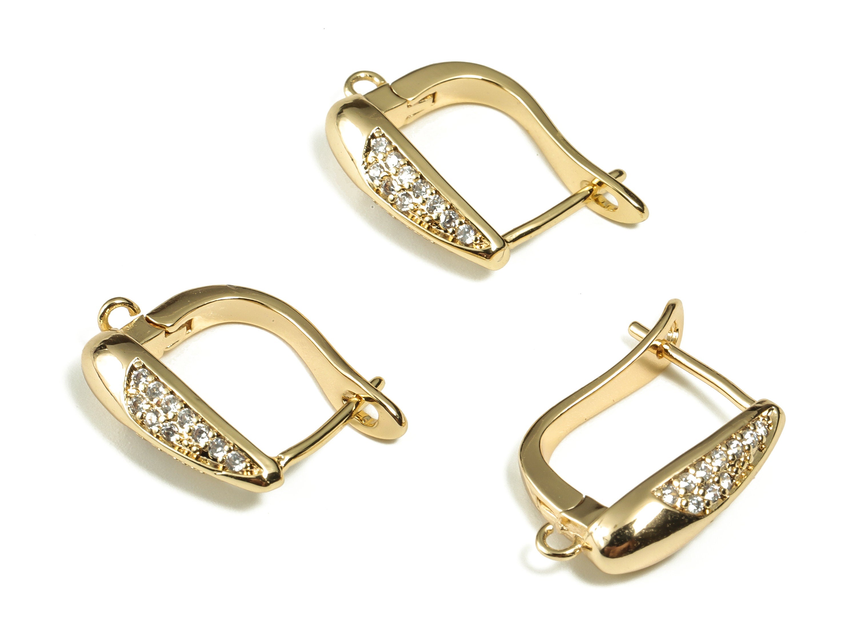 Brass Hoop Earring with Open Ring – Zircon Earring Stud – DIY Earring Findings – 18k Gold Plated Brass - 18.75×12.54×2.95mm - RGP3293 - DOMEDBAZAAR