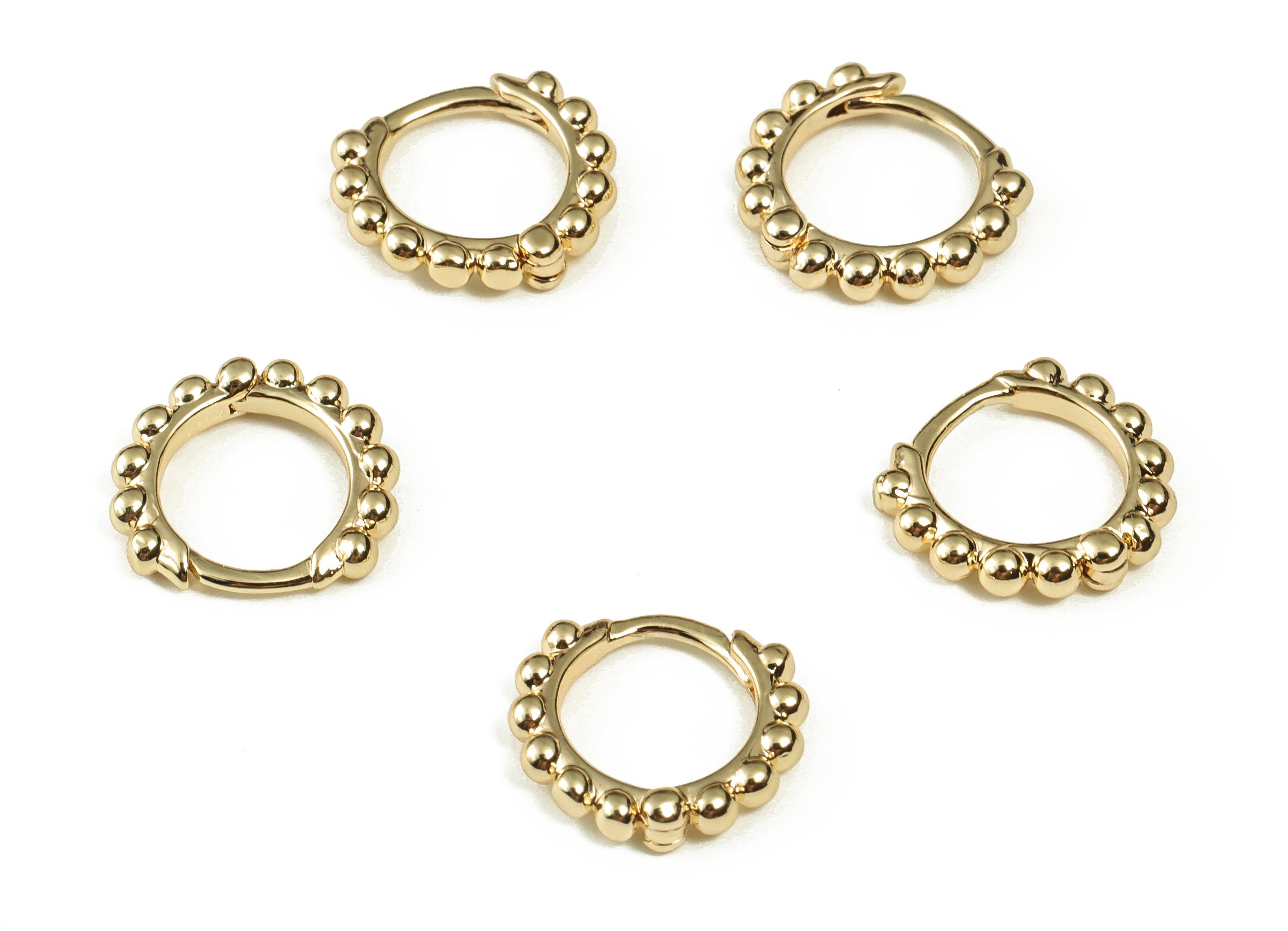 Dainty Beaded Round Huggie Hoop Earrings – Brass Hoop Small Earrings – 18k Gold Plated Round Earrings - 11.66× 11.12× 2.01mm - RGP3297 - DOMEDBAZAAR