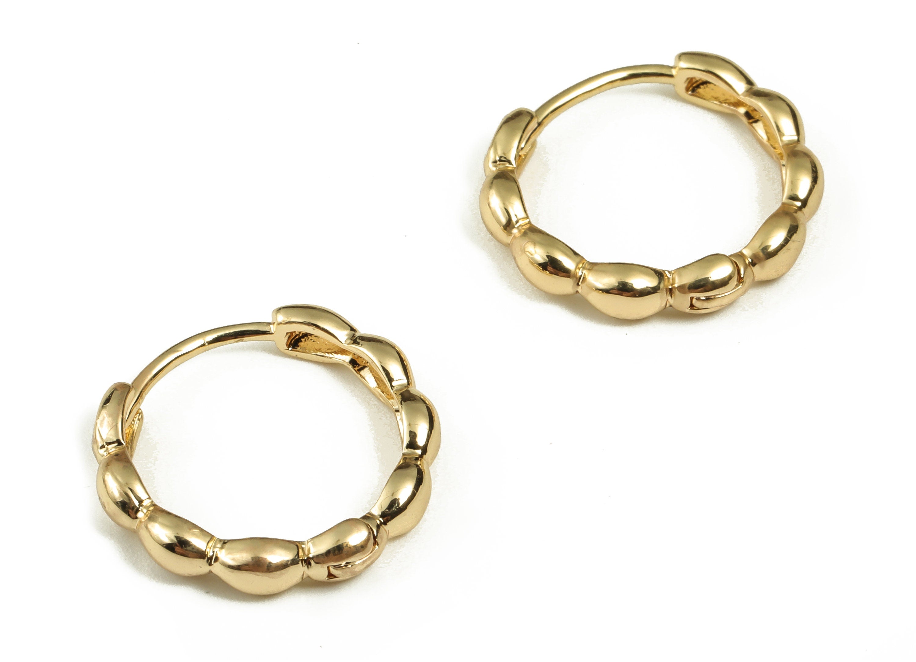 Brass Round Hoop - Beaded Shape Hoop Earrings – Chunky Wide Shiny Hoop Earrings – 18K Real Gold Plated Brass - 16.18×15.4×2.75mm - RGP3239 - DOMEDBAZAAR