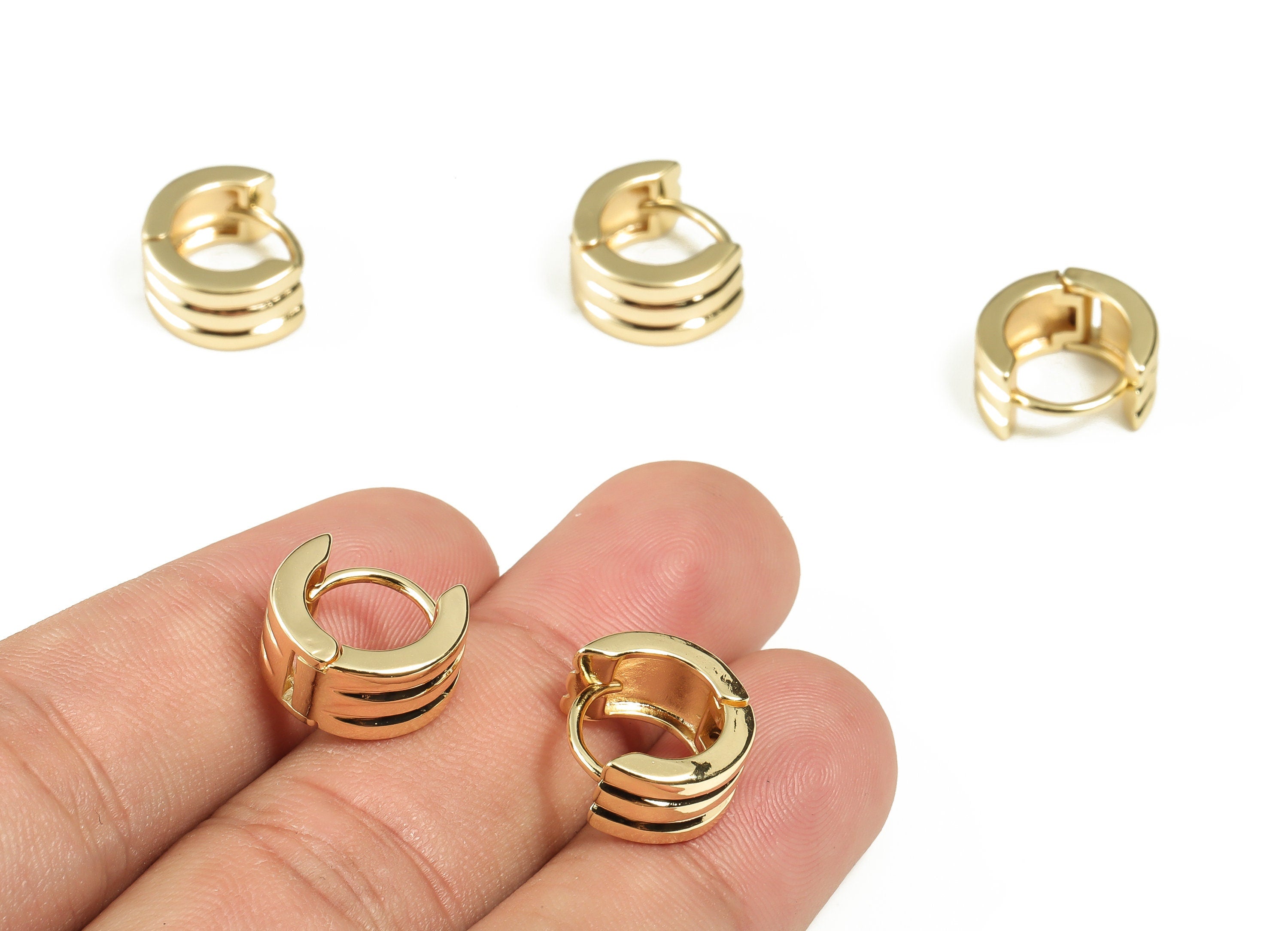 Brass Round Hoop Earrings - Dainty Earrings - Huggie Hoop Earrings -  18k Gold Plated Brass - Jewelry Supplies -14.03x12.45x2.73mm- RGP3201 - DOMEDBAZAAR