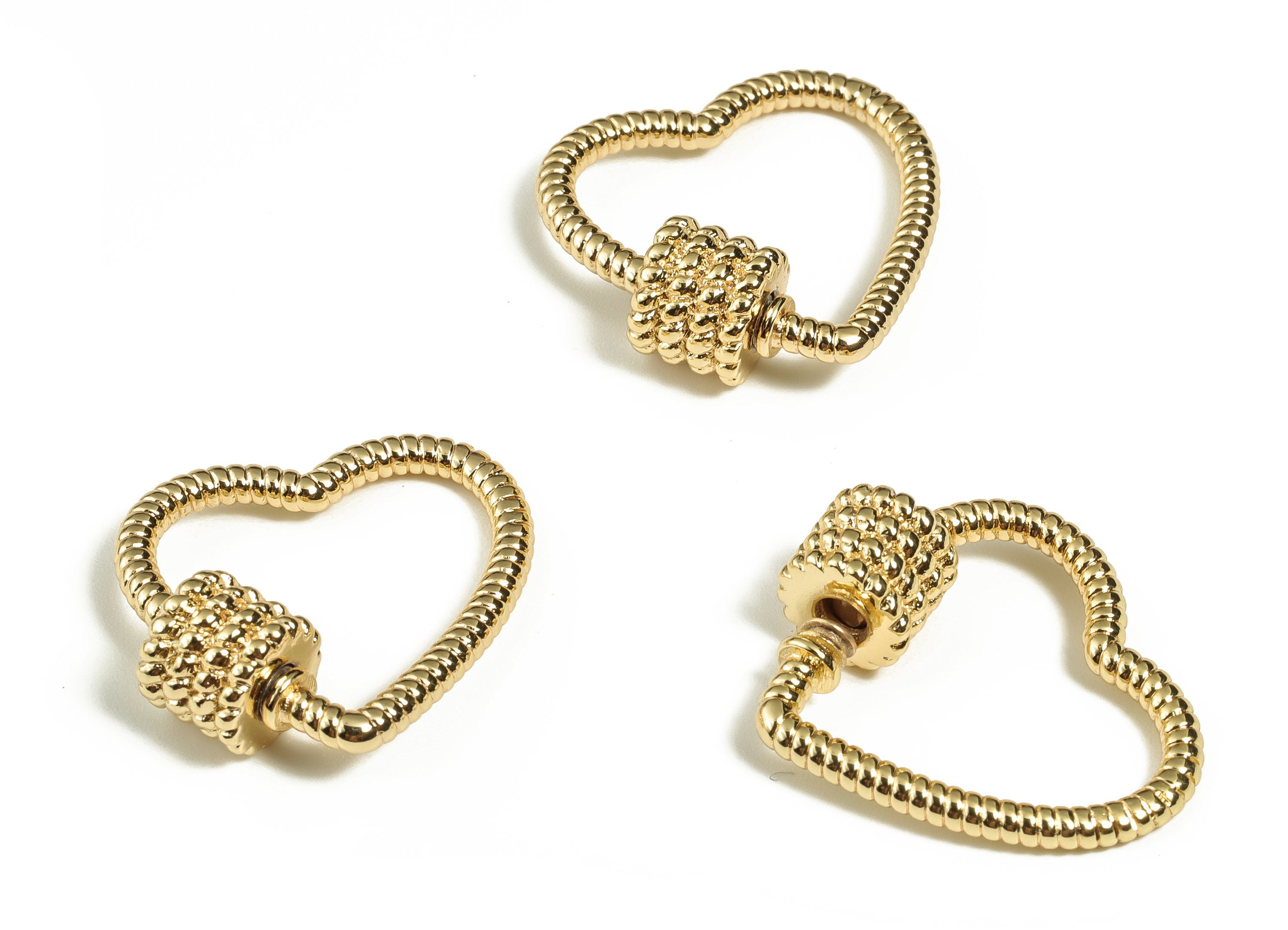 Brass Twist Heart Shaped Carabiner Pendant - 18K Real Gold Plated Brass Love Charm - Jewelry Making Supplies -22.87x23.37x7.98mm- RGP3202 - DOMEDBAZAAR