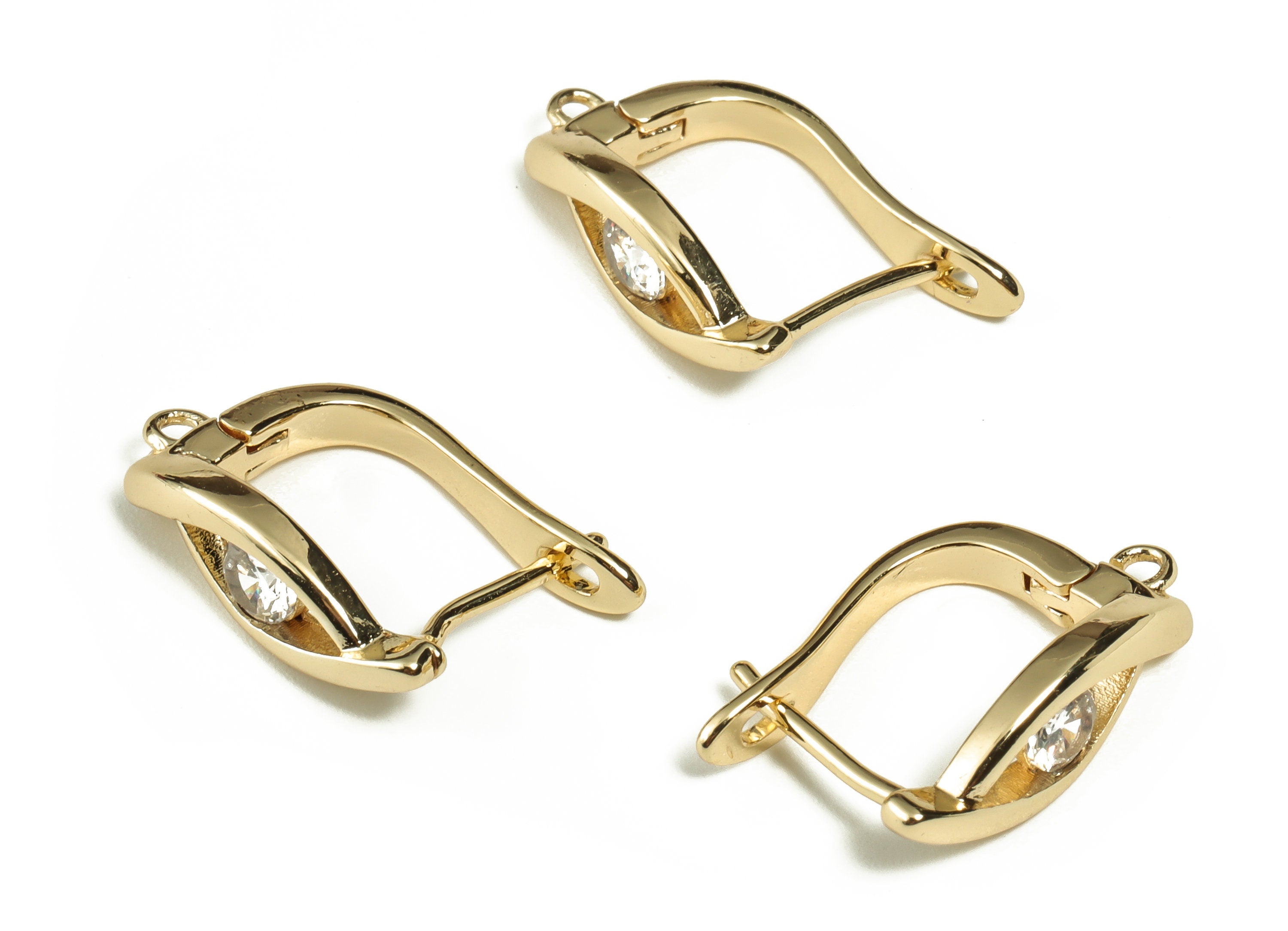 Brass Zircon Earring Stud - Brass Gold Leverback Earrings - 18K Real Gold Plated Brass – Earring Findings - 18.81×11.9×2.07mm - RGP3191 - DOMEDBAZAAR