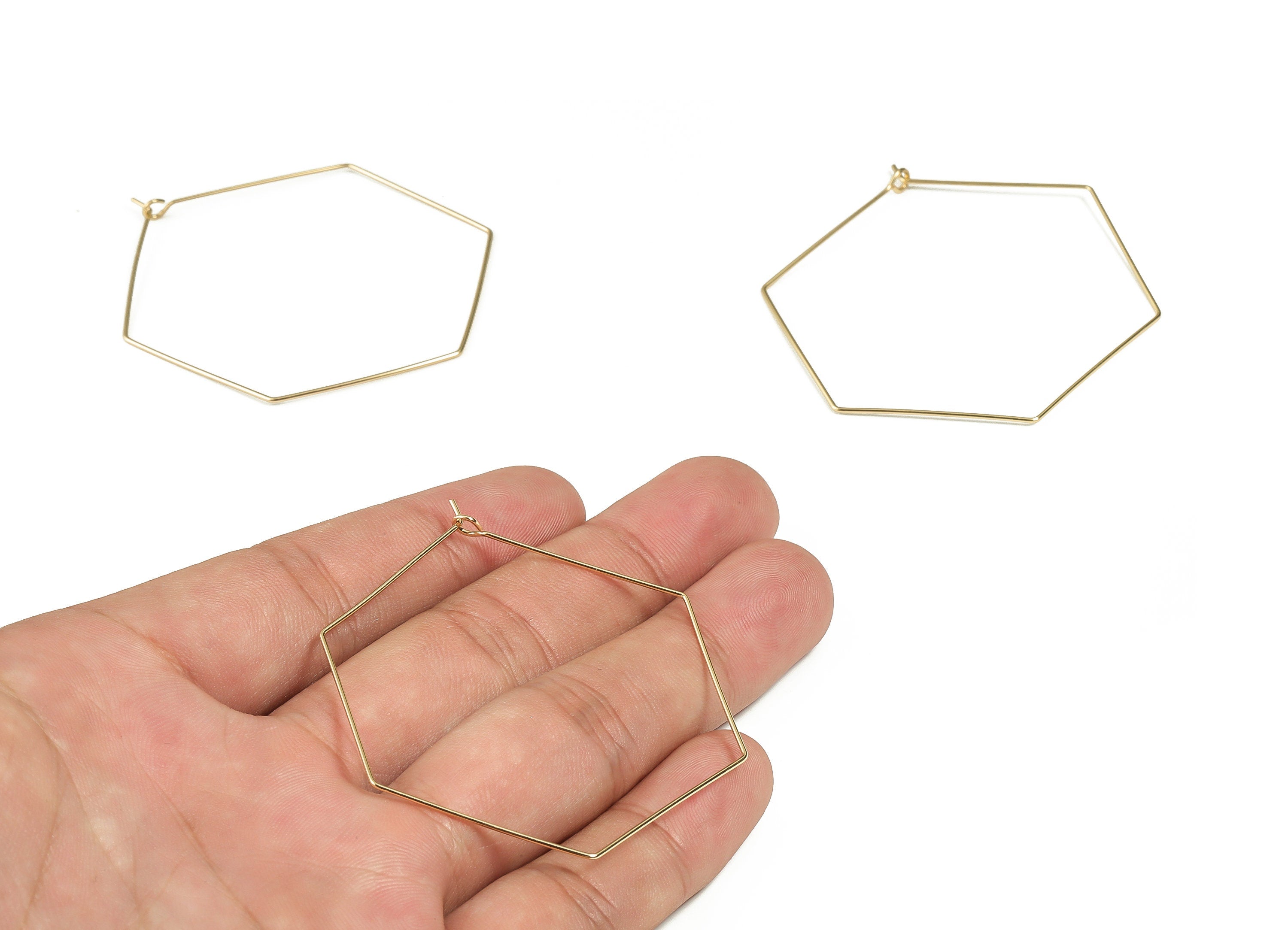 Brass Wire Pentagon Earring – Wire Pentagon Charm - 18K Real Gold Plated Brass – Jewelry Making Supplies – 59.15x49.54x0.68mm – RGP3231 - DOMEDBAZAAR