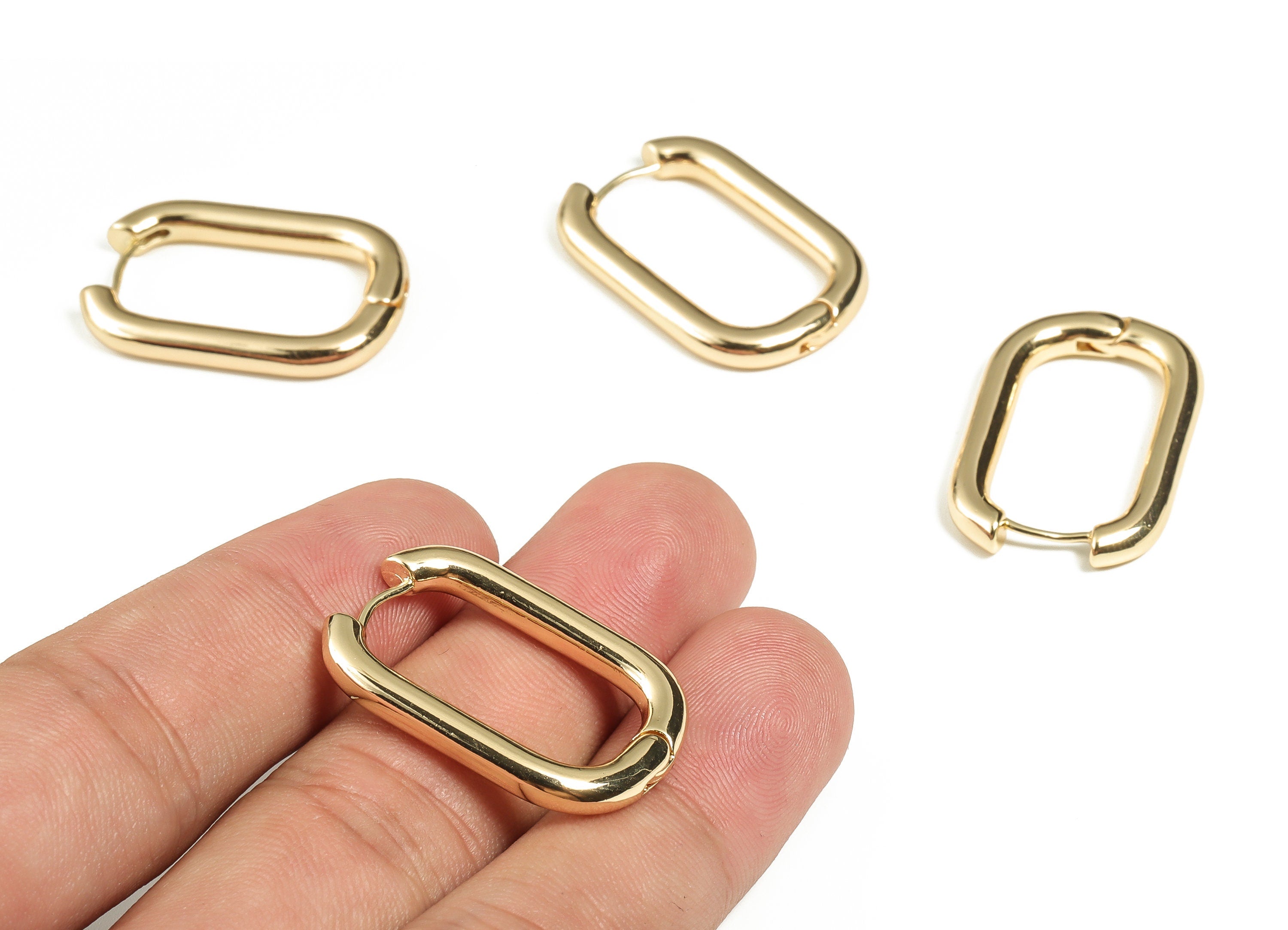Rectangle Hoop Earrings – Small Huggie Hoops – U Shape Hoop – Minimal Earring - 18K Real Gold Plated Brass - 29.57×19.75×3.71mm - RGP3233 - DOMEDBAZAAR