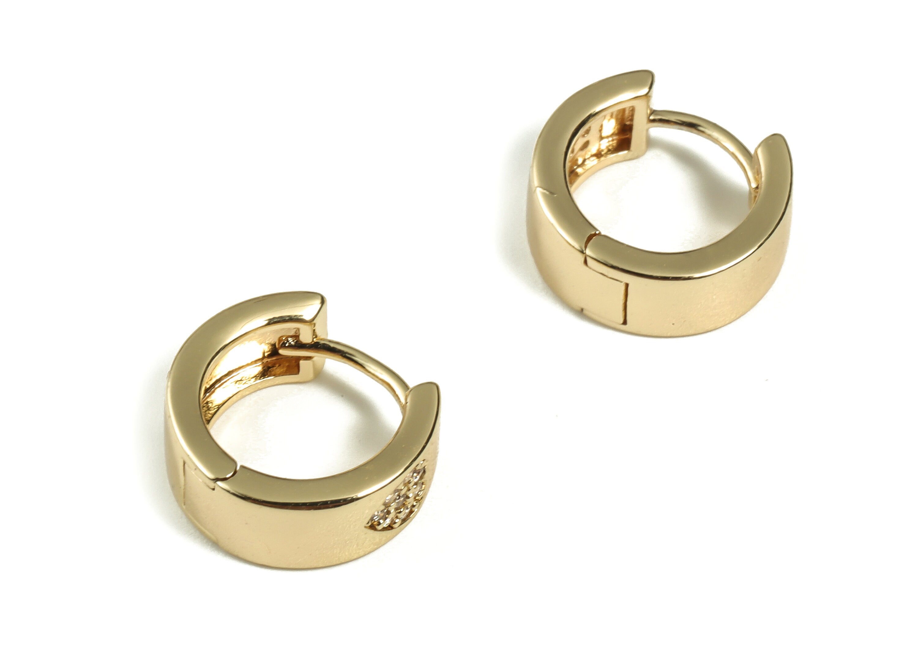 Brass Round Hoop Earrings - Zircon Huggie Hoop Earrings - 18k Gold Plated Brass Hoops - Jewelry Making Supplies -11.83x10.88x1.64mm- RGP3287 - DOMEDBAZAAR