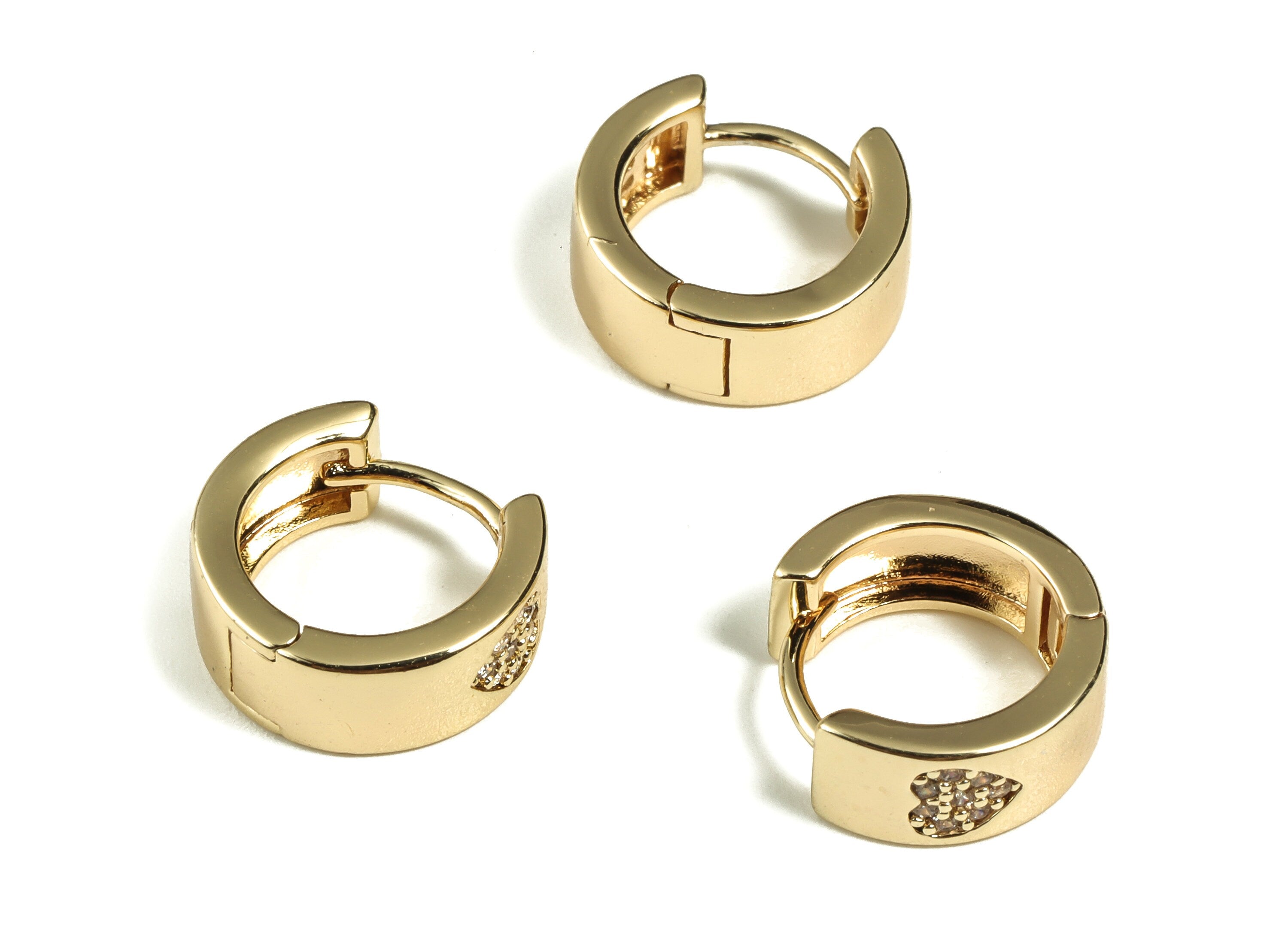 Brass Round Hoop Earrings - Zircon Huggie Hoop Earrings - 18k Gold Plated Brass Hoops - Jewelry Making Supplies -11.83x10.88x1.64mm- RGP3287 - DOMEDBAZAAR