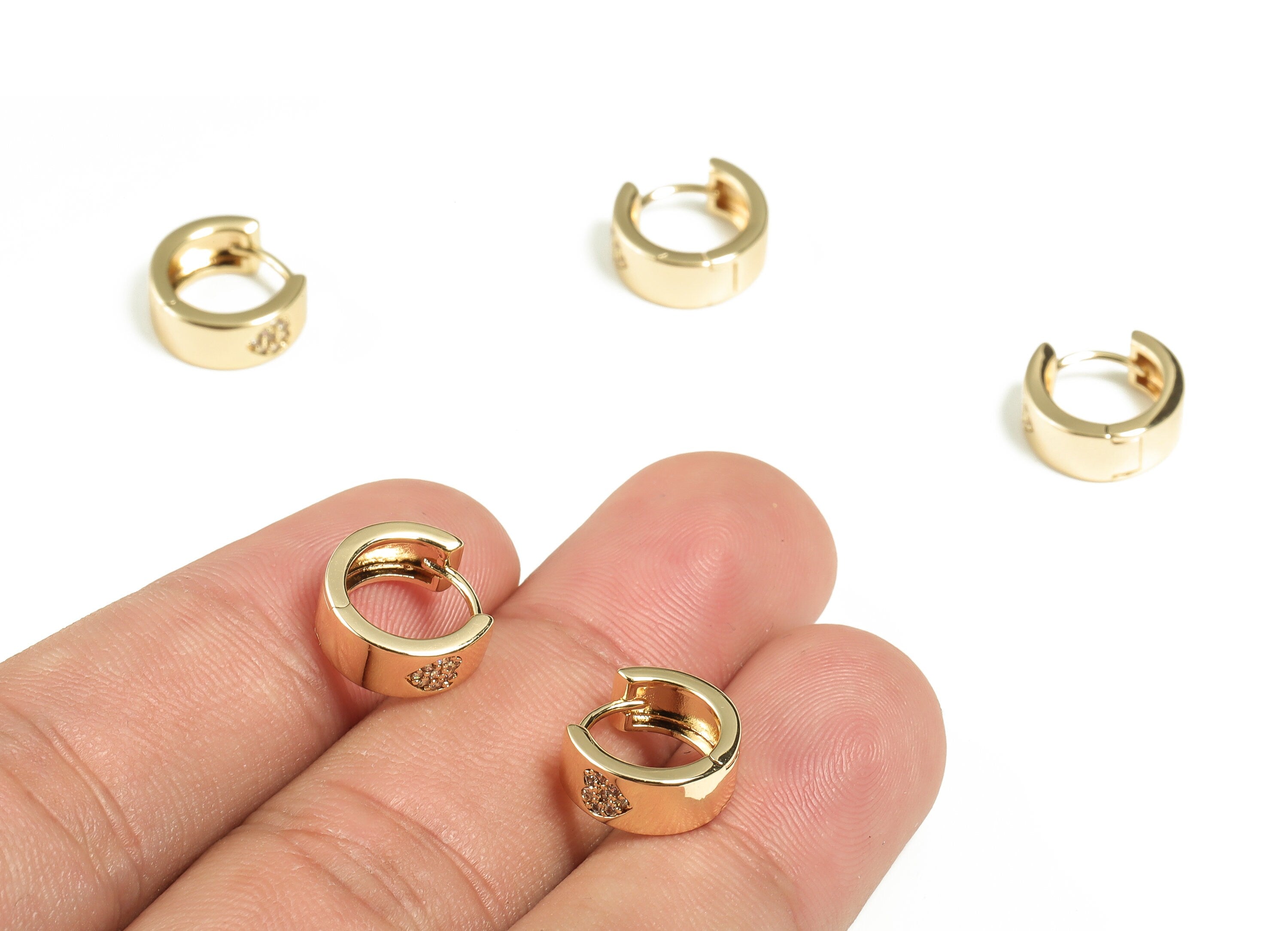 Brass Round Hoop Earrings - Zircon Huggie Hoop Earrings - 18k Gold Plated Brass Hoops - Jewelry Making Supplies -11.83x10.88x1.64mm- RGP3287 - DOMEDBAZAAR