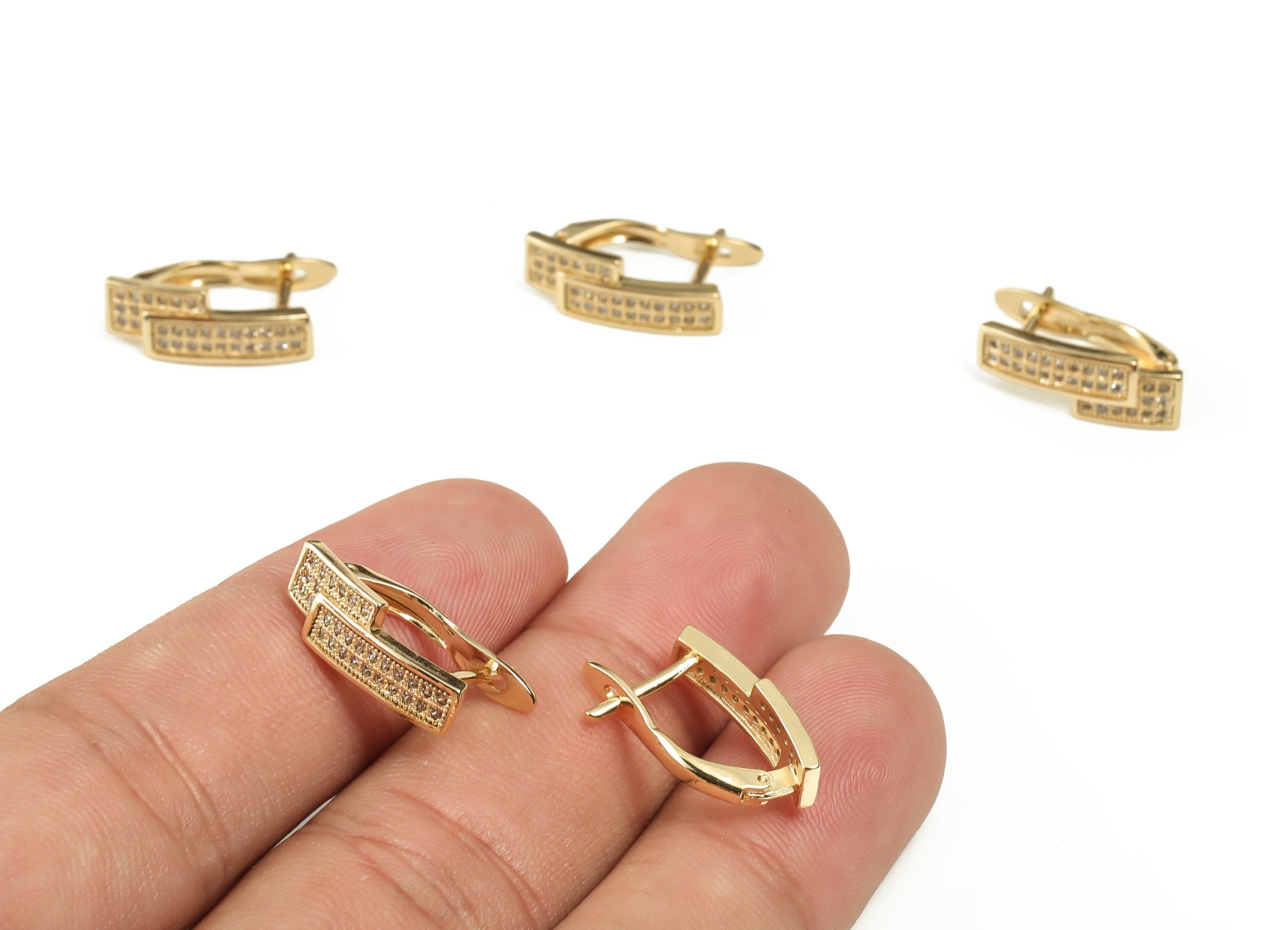 Brass Bar Stud Earrings - Brass Earring Stud with Zircon – Women Stud Earrings - 18K Real Gold Plated Brass - 17.11×11.9×1.82mm - RGP3195 - DOMEDBAZAAR