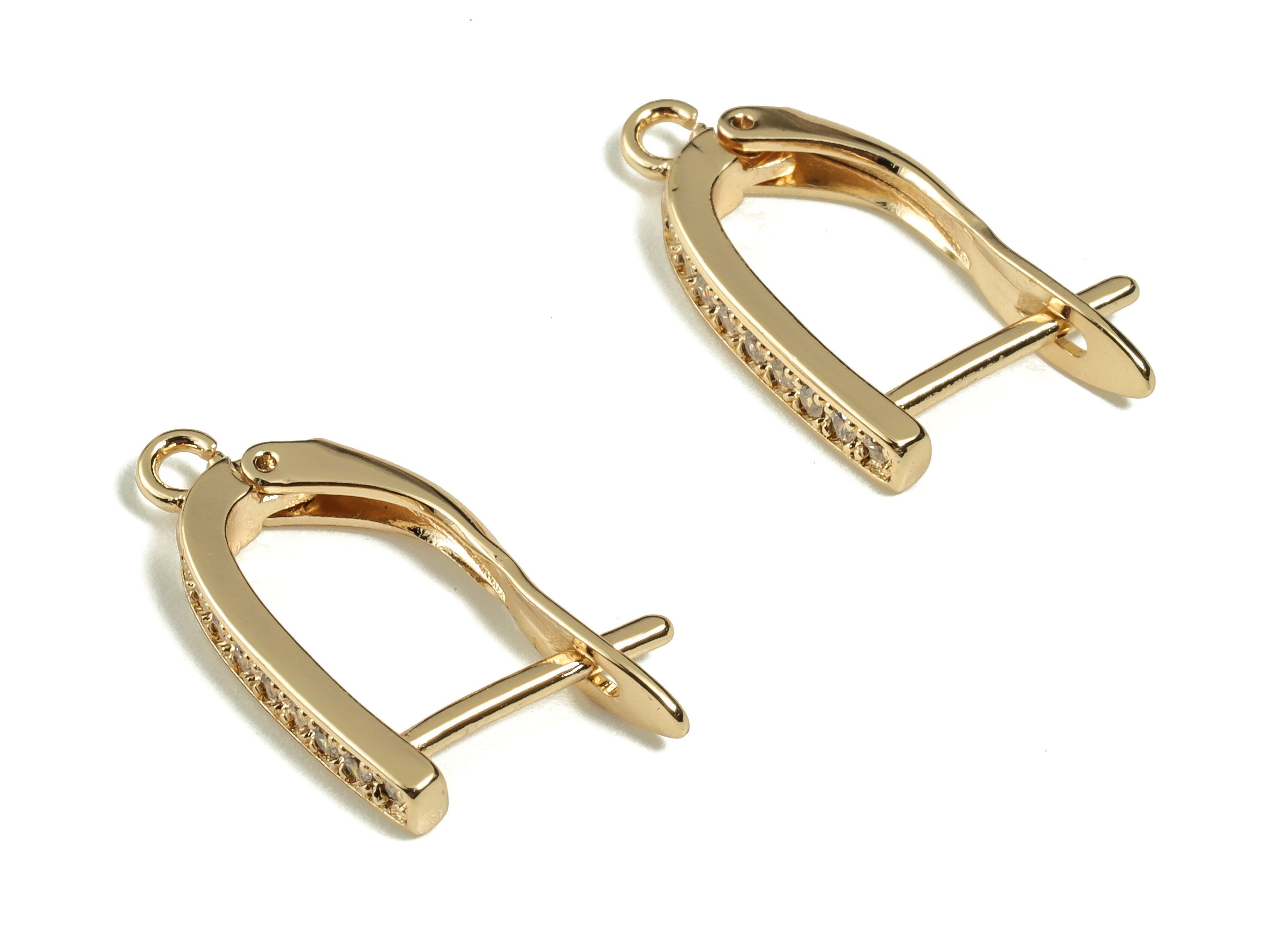 Zircon Bar Stud Earring – Open Ring Earring - Earring Finding – 18k Gold Plated Brass Leverback Earrings - 20.36× 22.25× 1.57mm - RGP3296 - DOMEDBAZAAR