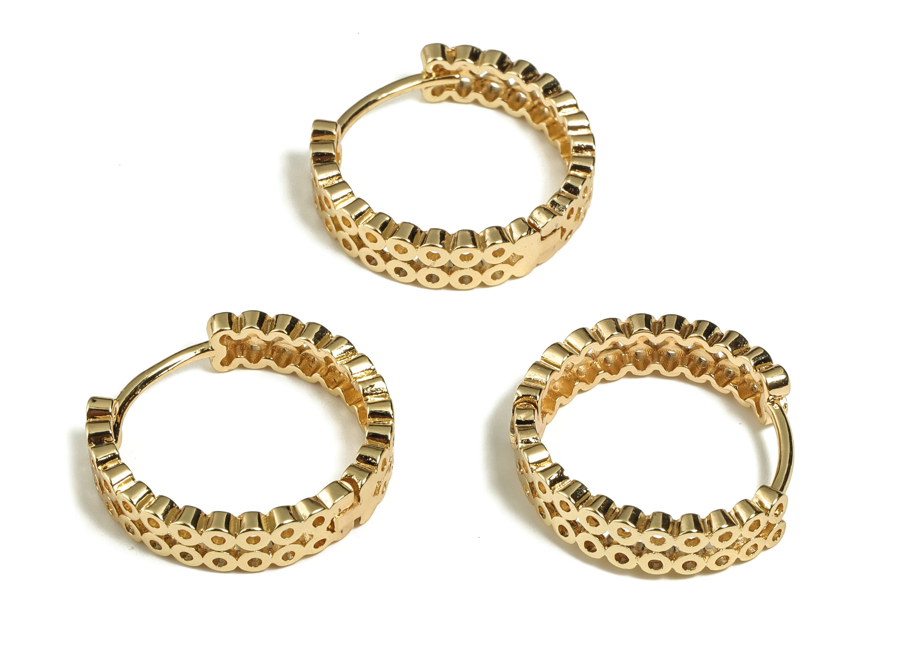 Round Huggie Hoop Earrings – Stylish Stud Earrings - 18K Real Gold Plated Brass Hoops – Dainty Hoop Earrings - 20.28×19.43×1.96mm - RGP3106 - DOMEDBAZAAR