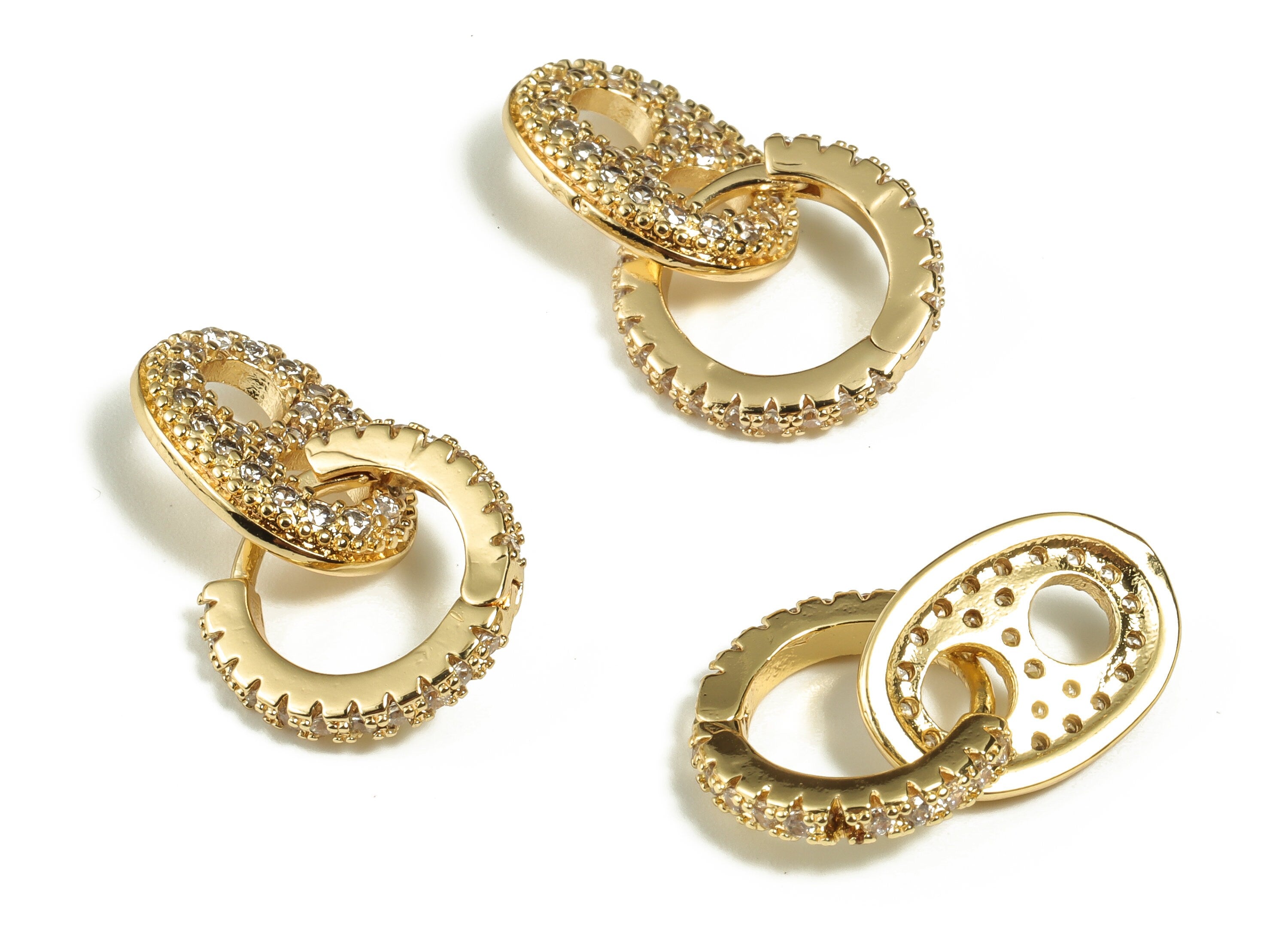 Brass Round Hoop Earring - Double Ring Hoop Earring with Zircon - 18K Real Gold Plated Brass - Jewelry Supplies -21.92x14.01x2.27mm- RGP3081 - DOMEDBAZAAR