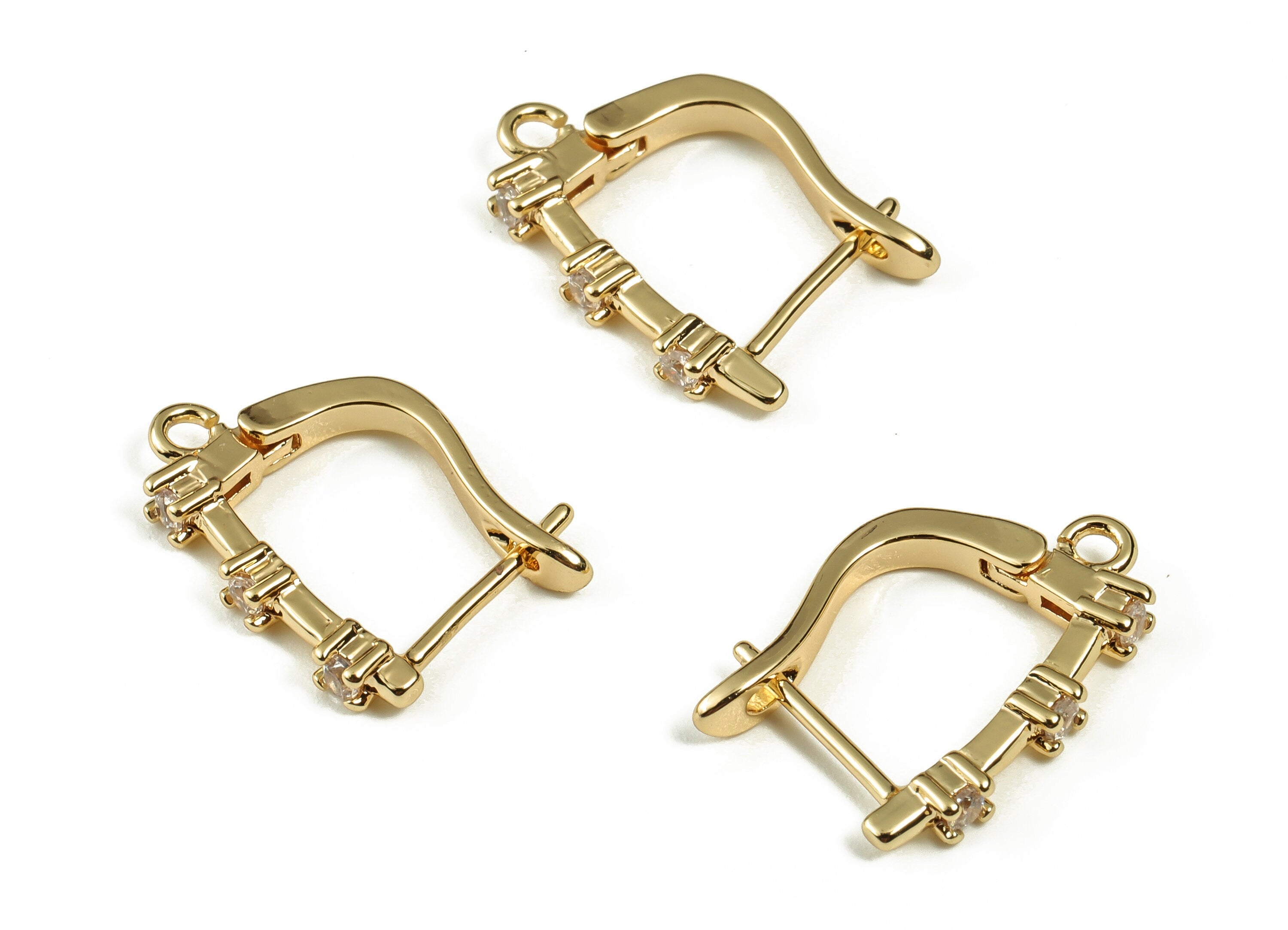 Brass Zircon Stud Earrings - Brass Earring Studs with Zircon - 18K Gold Plated Brass - Jewelry Making Supplies -17.81x13.78x2.65mm- RGP3285 - DOMEDBAZAAR