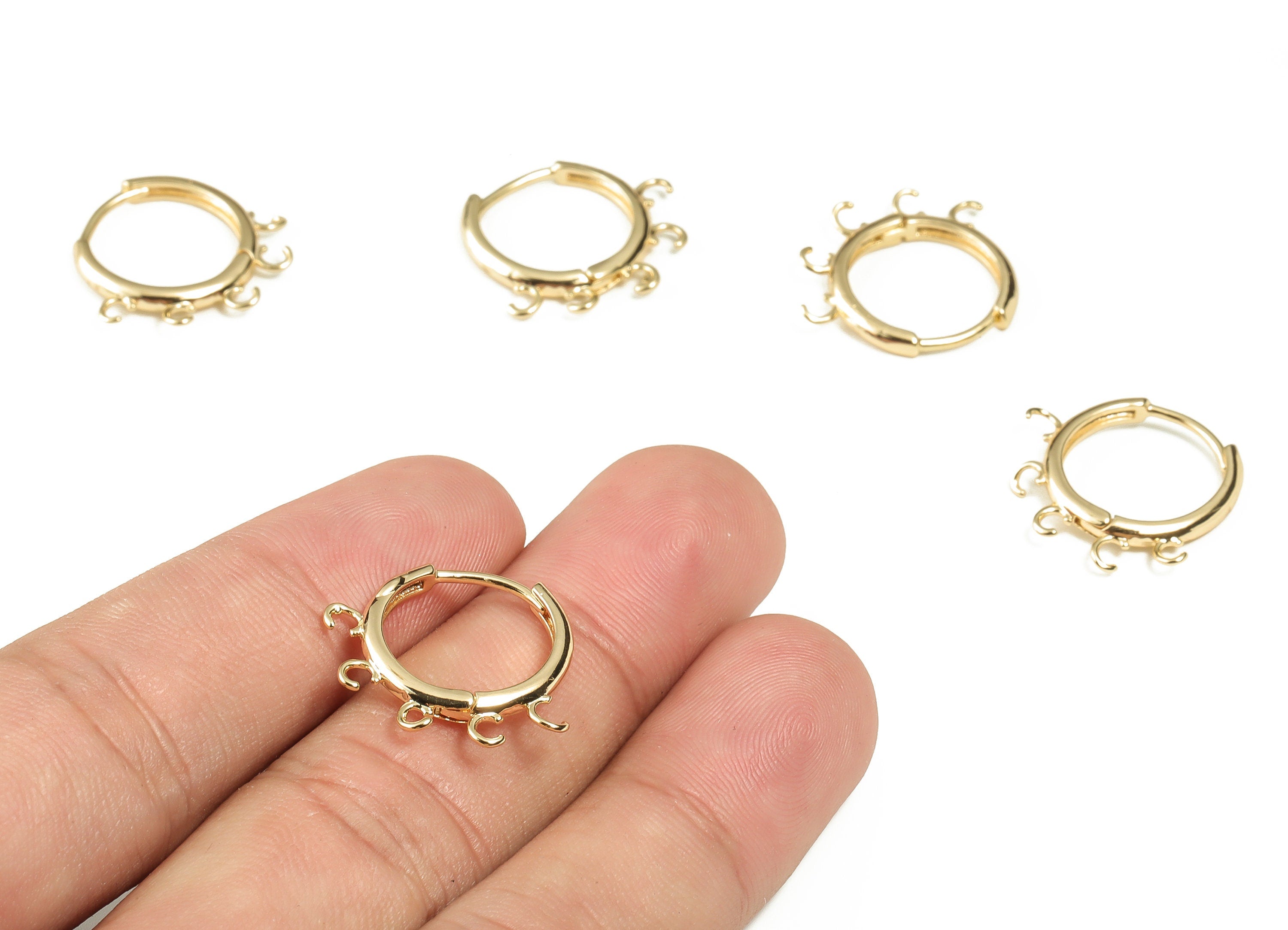 Gold Huggie Hoop Earrings - 18K Gold Plated Brass Hoop Findings - 5 Loops Gold Hoops - Jewelry Making Supplies - 21.38x18.73x2.51mm- RGP3278 - DOMEDBAZAAR