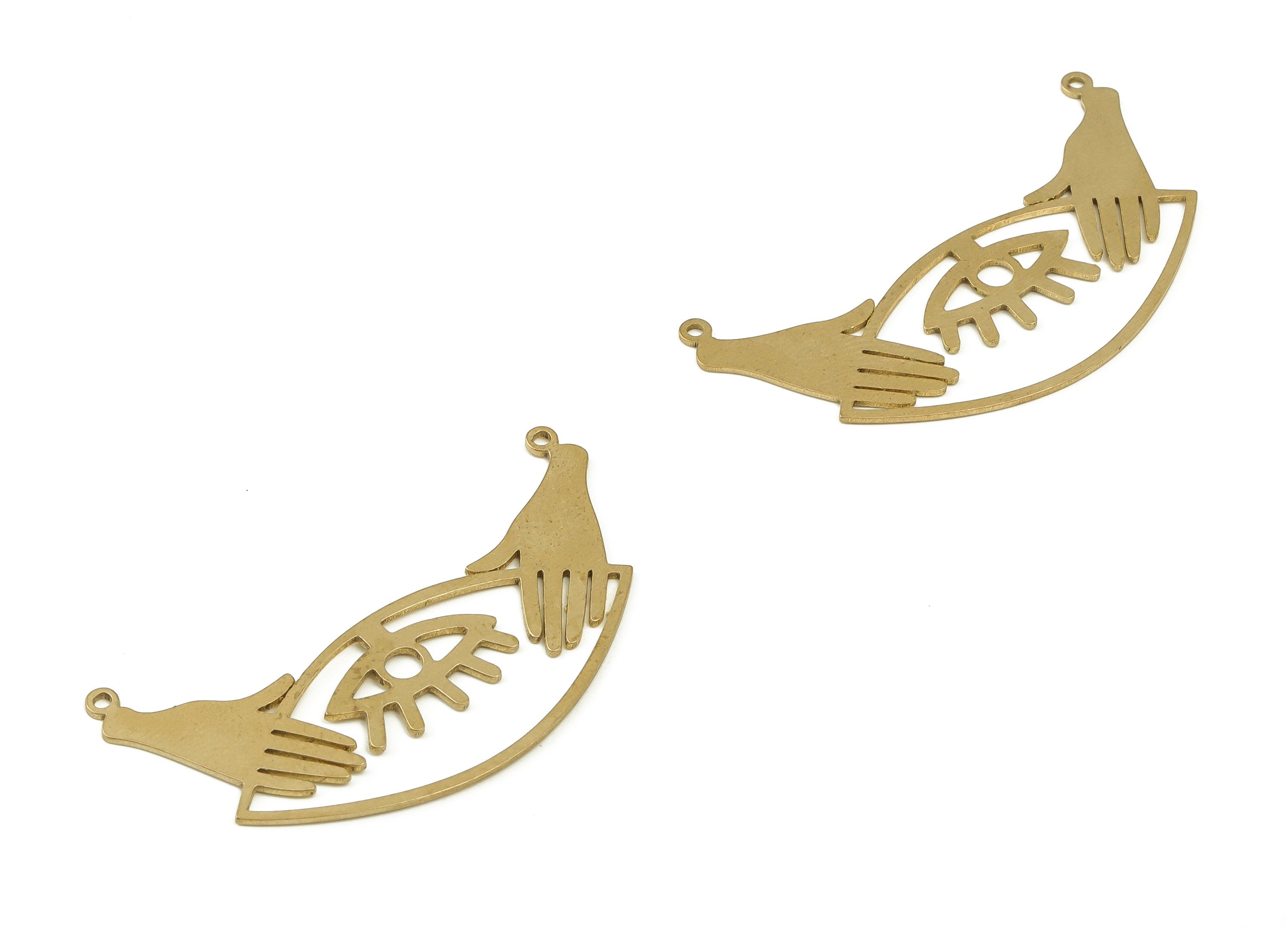 Raw Brass Eye Charms - Brass Hands Earring Connector - Earring Findings - Jewelry Making Supplies - 45.25x20.74x0.63mm - PP4696 - DOMEDBAZAAR