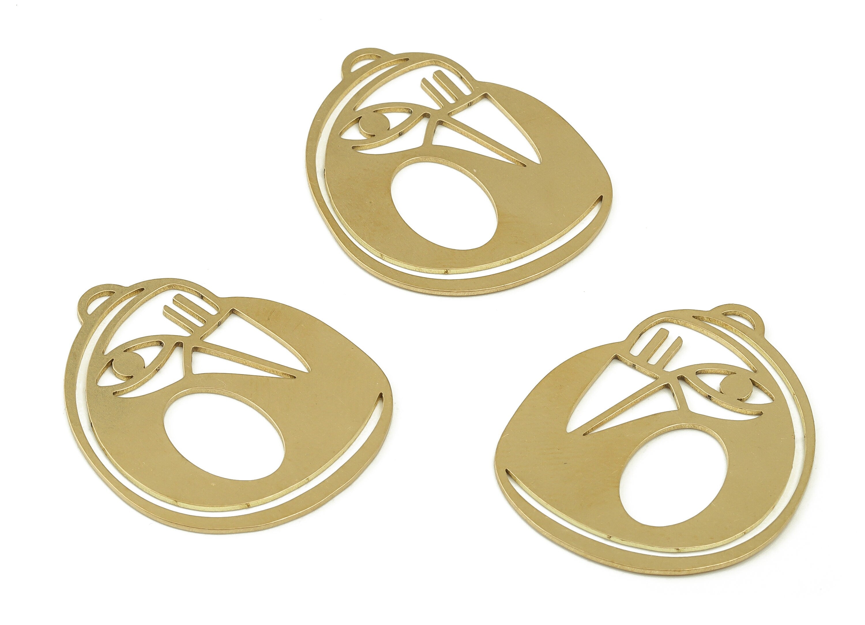Brass Oval Face Earring Charms - Raw Brass Woman&#39;s Face Pendant - Earrings Finding - Jewelry Making Supplies - 32.13x26.77x0.67mm - PP4695 - DOMEDBAZAAR