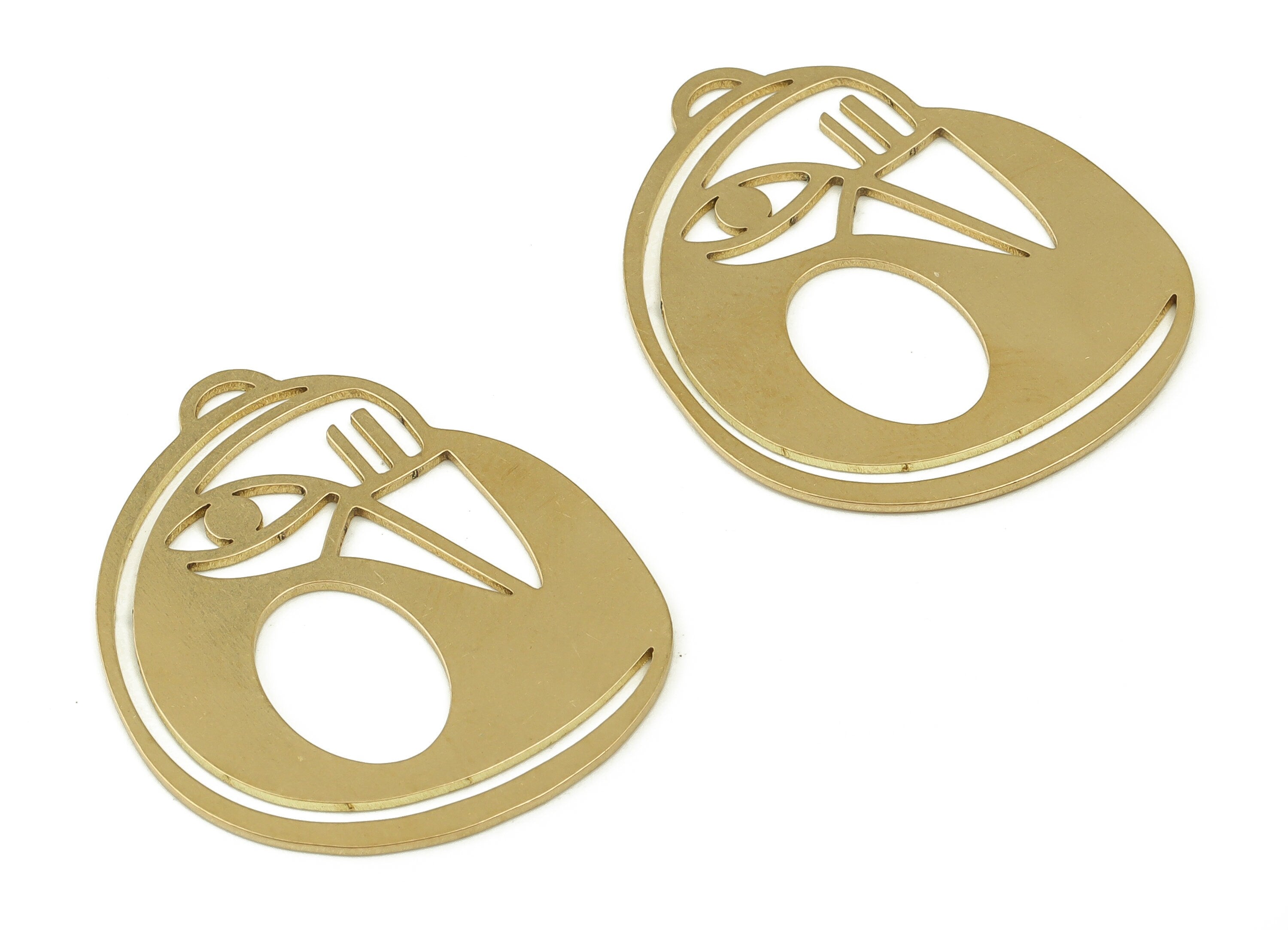 Brass Oval Face Earring Charms - Raw Brass Woman&#39;s Face Pendant - Earrings Finding - Jewelry Making Supplies - 32.13x26.77x0.67mm - PP4695 - DOMEDBAZAAR