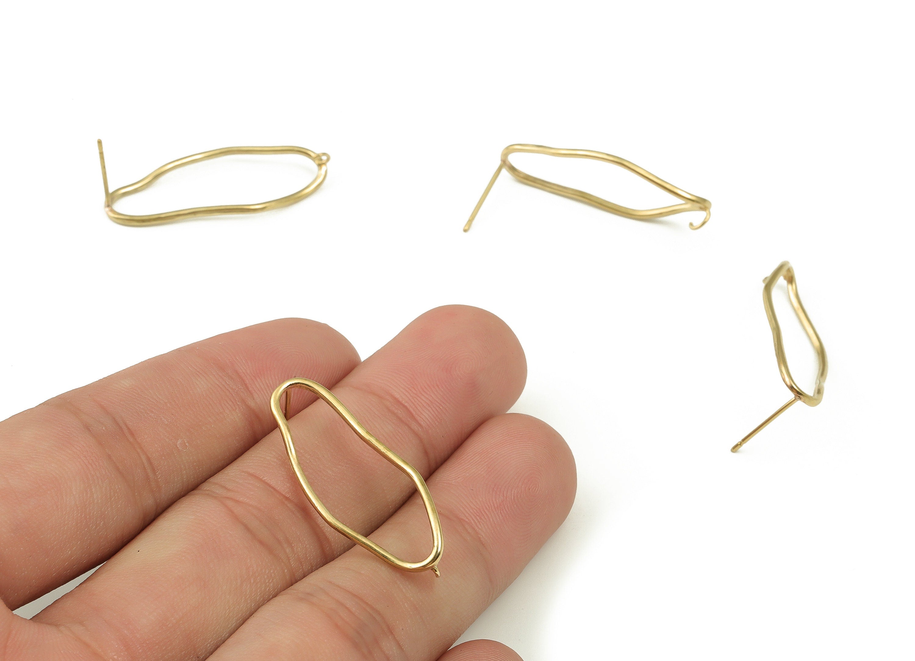 Brass Oval Earring Stud - Raw Brass Oval Earring Post – Irregular Shape Stud – Jewelry Making Supplies - 34.01x12.77x1.41mm - PP4501 - DOMEDBAZAAR