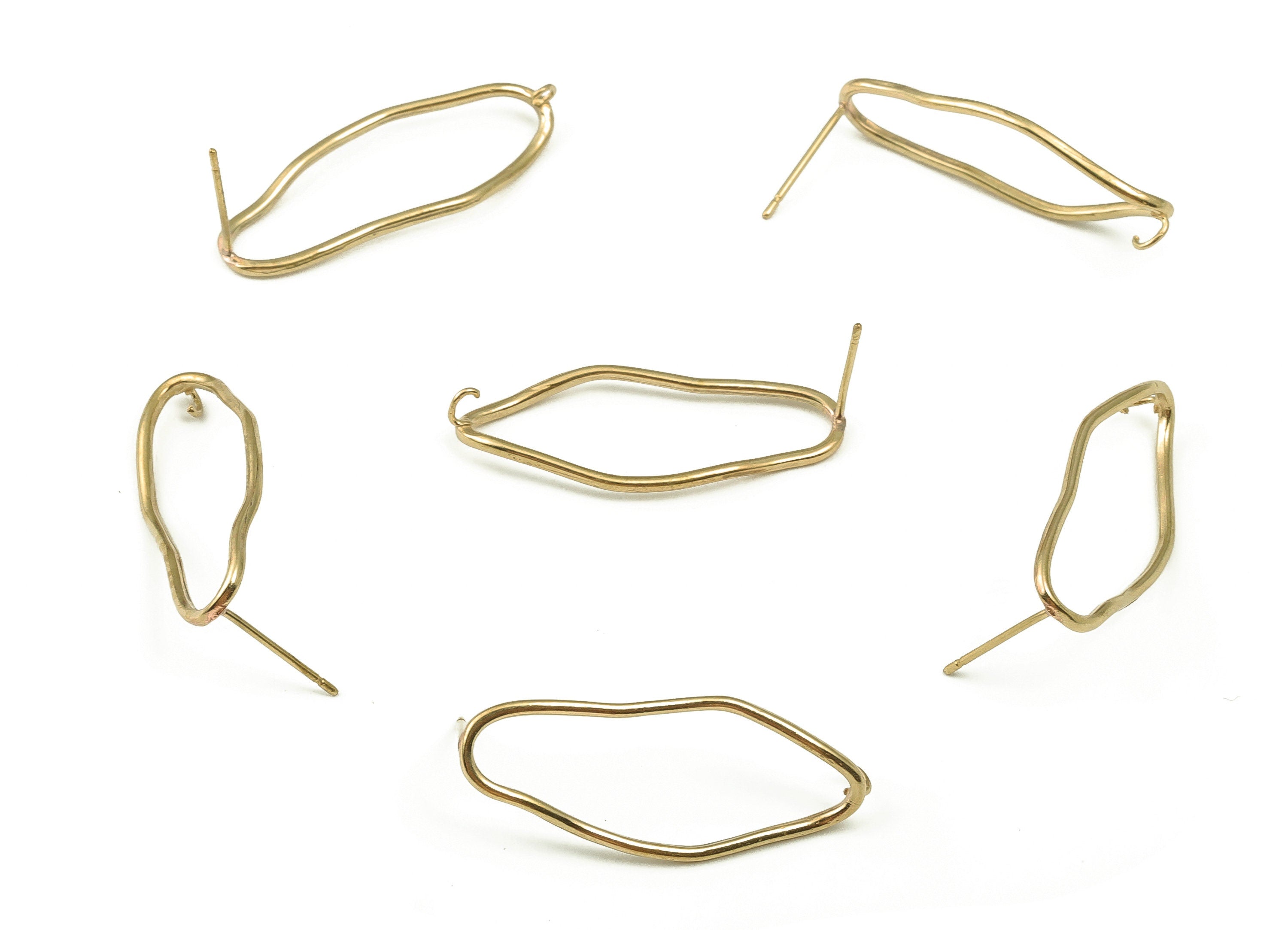 Brass Oval Earring Stud - Raw Brass Oval Earring Post – Irregular Shape Stud – Jewelry Making Supplies - 34.01x12.77x1.41mm - PP4501 - DOMEDBAZAAR