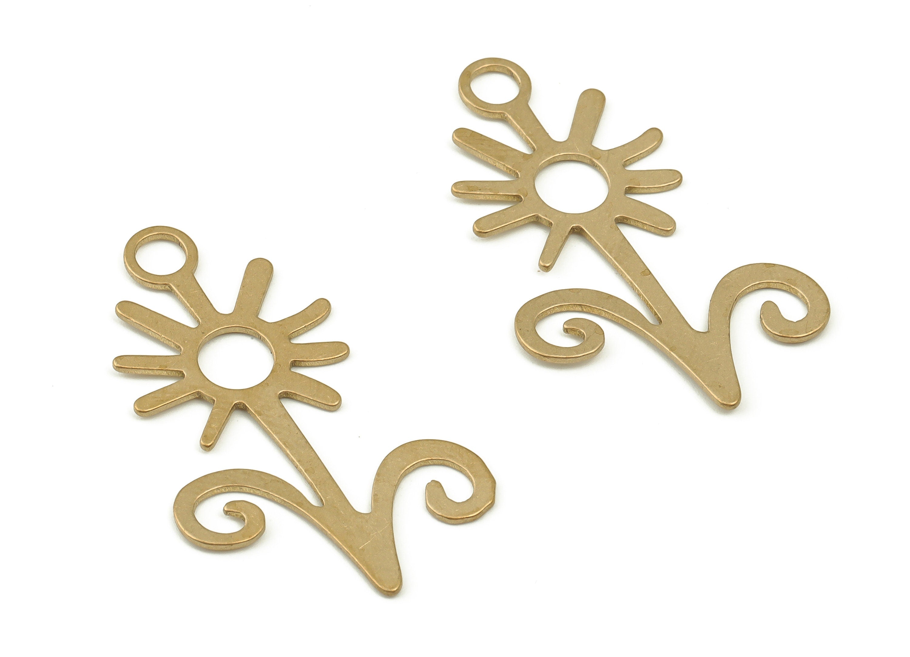 Brass Sunflower Earring Charms - Raw Brass Sunflower Pendant - Earring Finding - DIY Jewelry Making Supplies - 33.94x20.77x0.74mm - PP4691 - DOMEDBAZAAR
